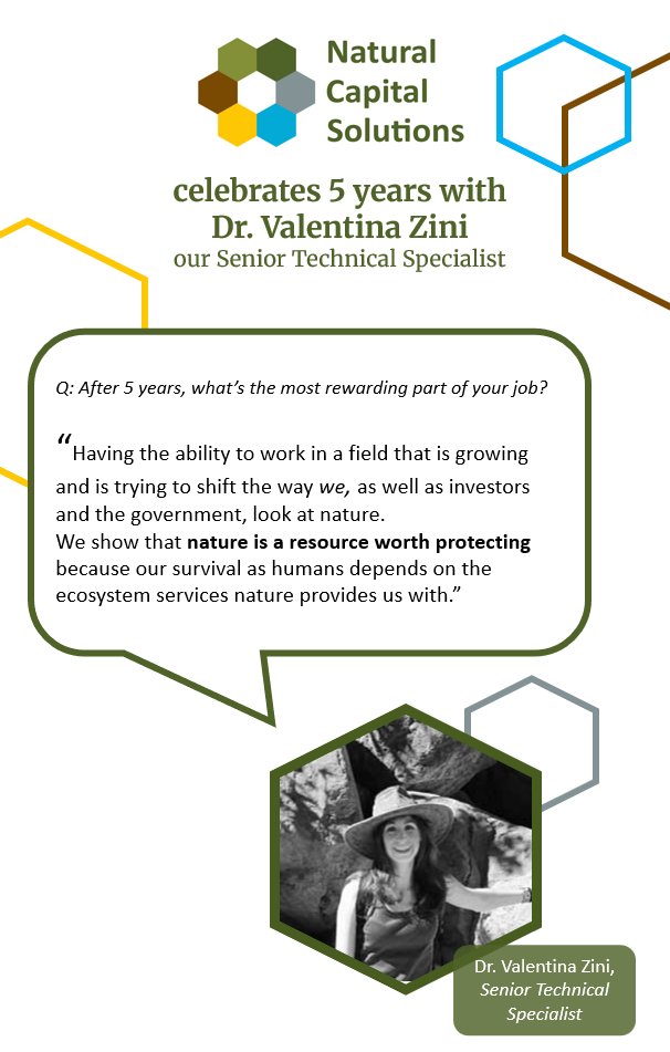 🎉NCS is celebrating 5 years with Dr. Valentina Zini on our team! Dr. Zini’s expertise in GIS and coding in R makes her a highly valued member of our staff, who consistently delivers high-quality models of natural capital, ecosystem services and biodiversity opportunities.