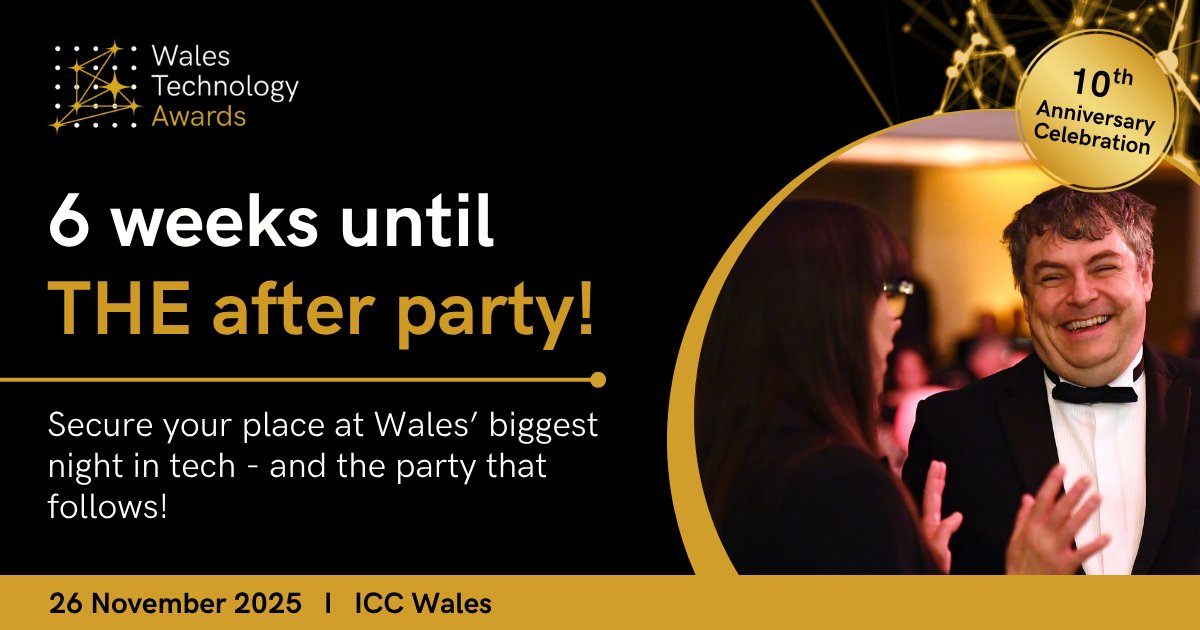 TechnologyConnx's tweet image. ✨🏆 6 weeks to go until the night the Welsh tech world comes together!
The #WalesTechnologyAwards celebrates the people and ideas shaping Wales’ digital future - and when the lights dim, the After Party begins.
🎟️ Seats are going fast - don’t miss out: loom.ly/B0GRuxs