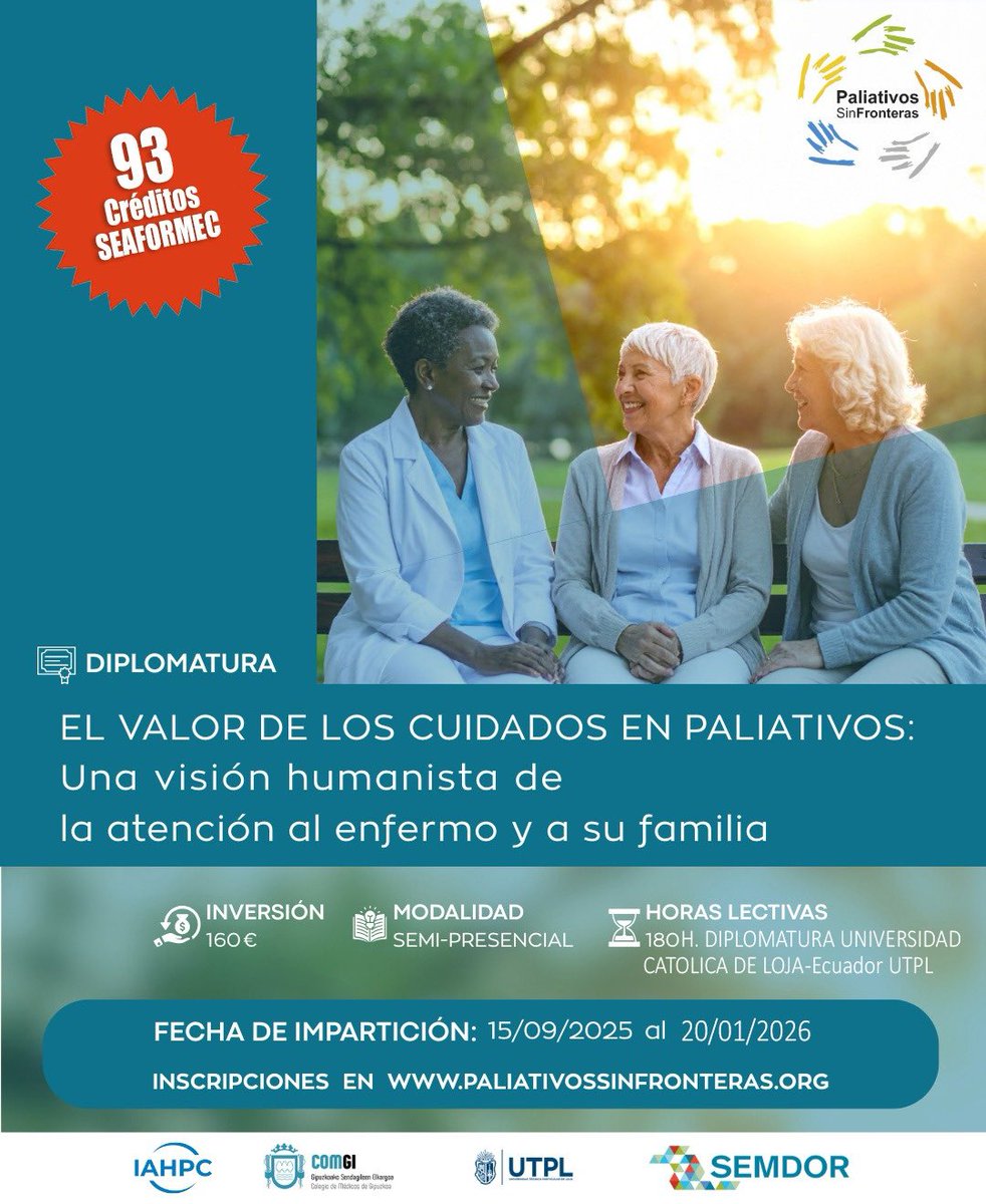 ‼️curso online‼️para todos los niveles asistenciales de todas las especialidades asistenciales !! Capacitarnos para desarrollar una visión holística del paciente y familia con enfermedad crónica 
INFORMACIÓN/INSCRIPCION👇👇👇👇 
paliativossinfronteras.org/curso-online-e…
<a href="/cuidandodeti1/">Cuidando de Ti. Asociación de Cuidadores SB</a> <a href="/AECPAL_/">AECPAL</a>
