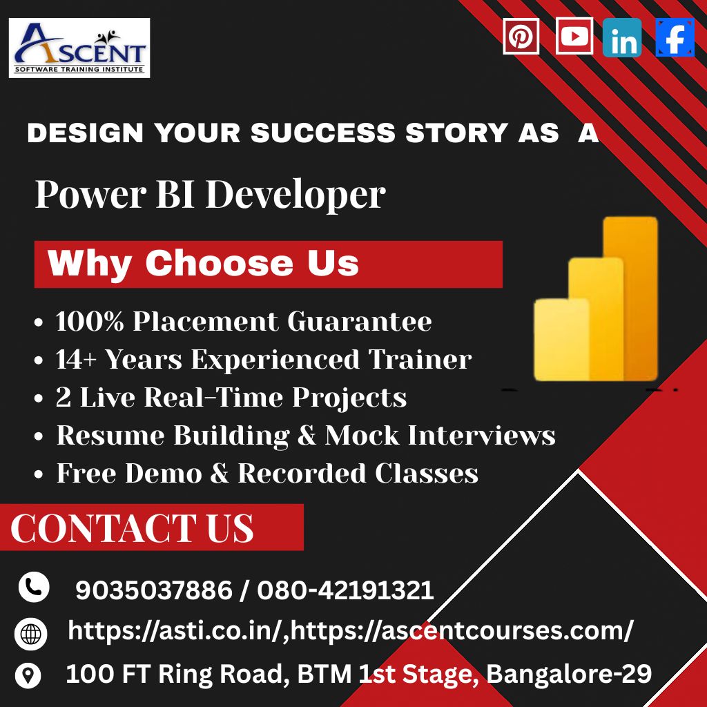 astidigital2024's tweet image. 💼 Design Your Success Story as a Power BI Developer!
📍 Join Ascent Software Training Institute Today!
📞 9035037886 / 080-42191321
🌐 asti.co.in | ascentcourses.com
📍 100 FT Ring Road, BTM 1st Stage, Bangalore-29
#PowerBI #PowerBIDeveloper #DataAnalytics