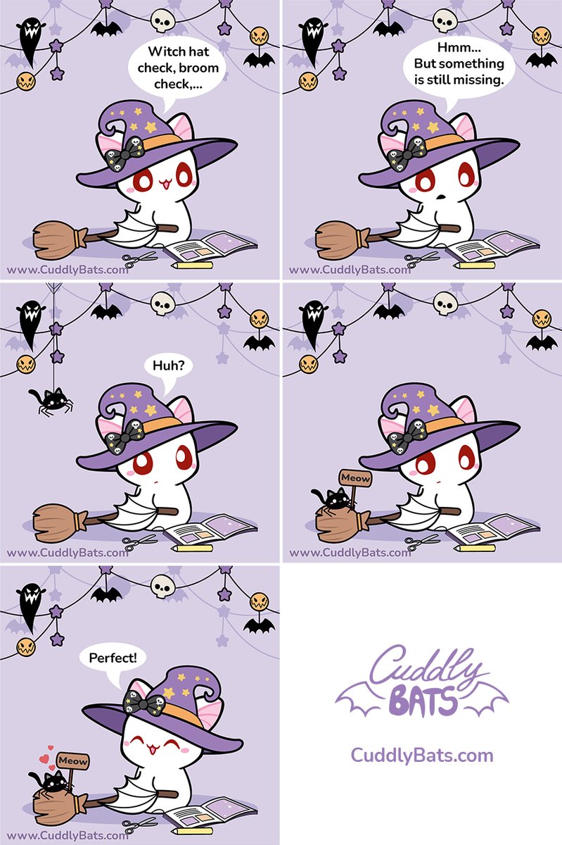 Meow 😺🎃 ©Cuddly Bats 🦇 #bats #cutebats #bat #Halloweentime #cutecomic #spookycute #Halloween