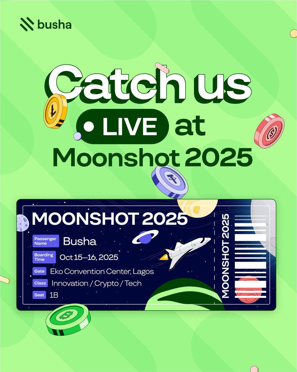 getBusha's tweet image. We&apos;re LIVE at #MooonshotbyTechCabal 🚀

Pull up to the Busha booth for games, giveaways, exclusive merch and a chance to join the #BushaStackRace.

See you soon!