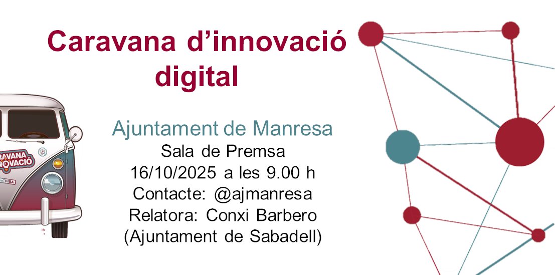 municipidigital's tweet photo. 📢 Aquest dijous la Conxi Barbero de l'@Aj_Sabadell condueix la #CaravanaInnovació 🚐 a l'@ajmanresa per conèixer com està fent servir la #IA per millorar el servei a la ciutadania 🔝🔝🔝 #InnovacióPública #IntelligènciaArtificial #LocalIA https://t.co/tTSGhKDO5W