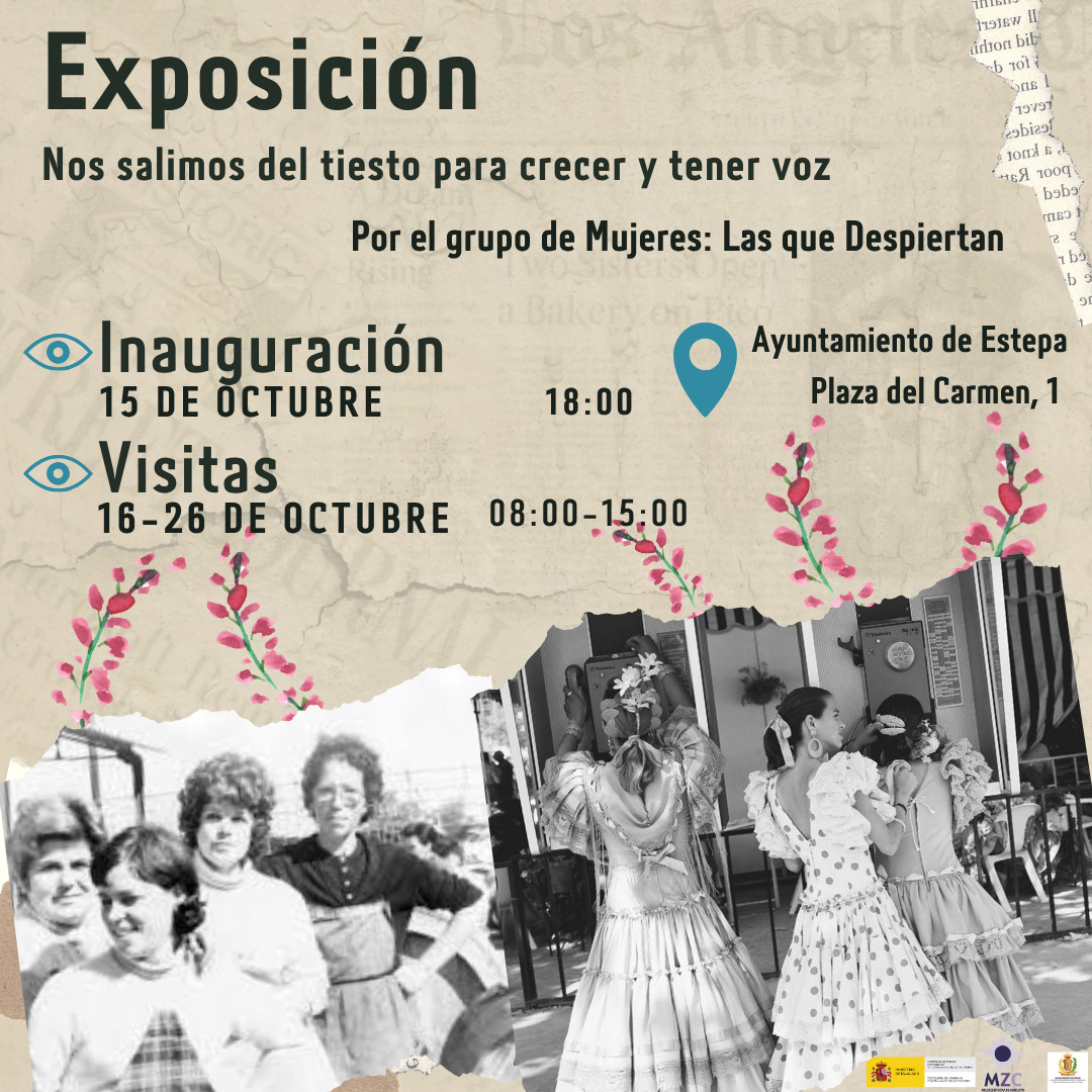 Ayto. de Estepa (@aytodeestepa) on Twitter photo HOY, INAUGURACIÓN DE LA EXPOSICIÓN
"NOS SALIMOS DEL TIESTO PARA CRECER Y TENER VOZ"
Grupo de Mujeres Las que Despiertan
15 octubre 18 h
Ayuntamiento de Estepa 
Organiza: Mujeres en Zona de Conflicto
Colabora: Concejalía de Igualdad y Mujer del Ayuntamiento de Estepa HOY, INAUGURACIÓN DE LA EXPOSICIÓN
"NOS SALIMOS DEL TIESTO PARA CRECER Y TENER VOZ"
Grupo de Mujeres Las que Despiertan
15 octubre 18 h
Ayuntamiento de Estepa 
Organiza: Mujeres en Zona de Conflicto
Colabora: Concejalía de Igualdad y Mujer del Ayuntamiento de Estepa