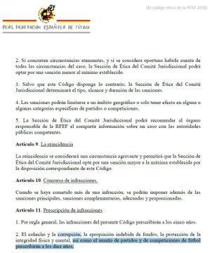 🚨 Así la RFEF SALVÓ al BARCELONA de sus DELITOS

💣 En el código ético de 2019, se establecía que la CORRUPCIÓN y el AMAÑO de partidos prescribían a los 10 años.

📅 En febrero de 2021, Hacienda notificó al Barça la inspección por los pagos a Negreira.

📆 Solo cuatro meses