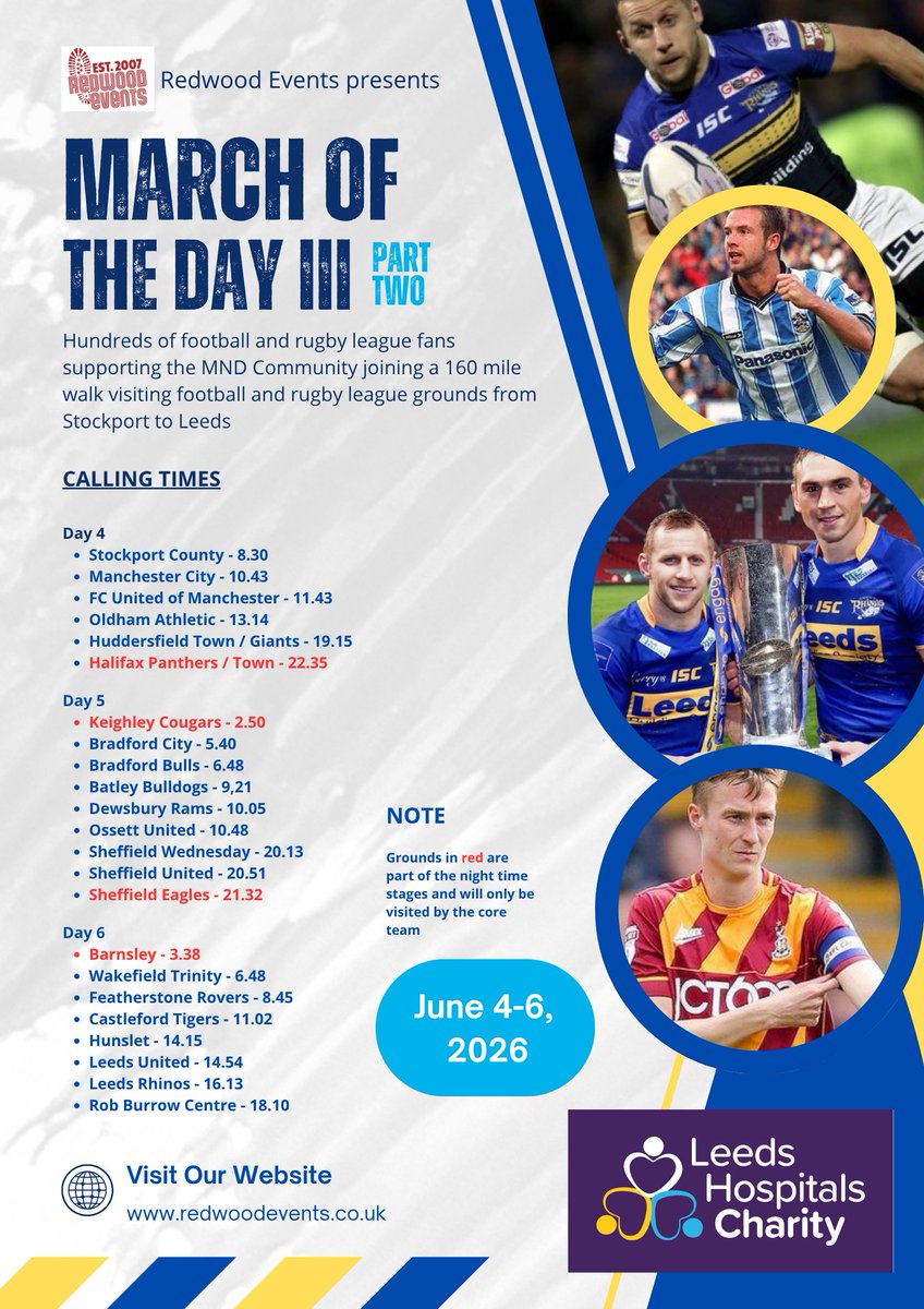 MND won't stop until we make it. So neither will we. The biggest event we have ever taken on is from June 1-6 next years. Registration is open for March of the Day III. Who will be the first team or sponsor to sign-up.
redwoodevents.co.uk/march-of-the-d…

<a href="/DarbyRimmerMND/">Darby Rimmer MND Foundation</a> 
<a href="/LDShospcharity/">Leeds Hospitals Charity</a>
