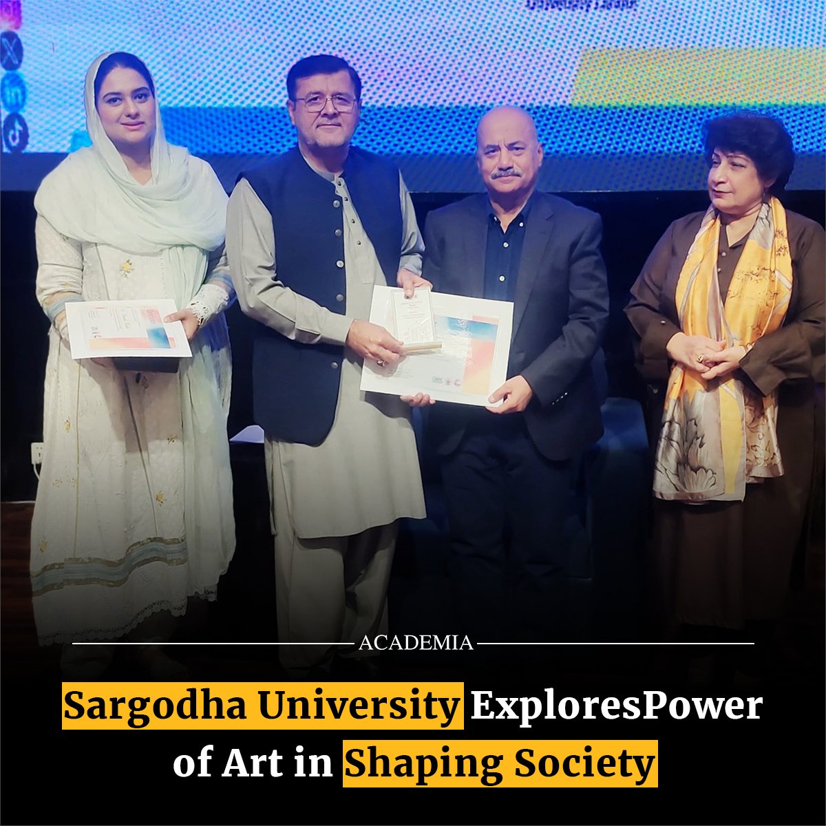 academiamag's tweet image. The @SUedu_pk’s Institute of Art &amp;amp; Design hosted a seminar on “Social and Cultural Change through Art &amp;amp; Design,” highlighting art’s power to shape society. VC Prof Dr Qaisar Abbas urged students to use creativity for inclusivity &amp;amp; progress.
#SargodhaUniversity #UoS #ArtAndDesign