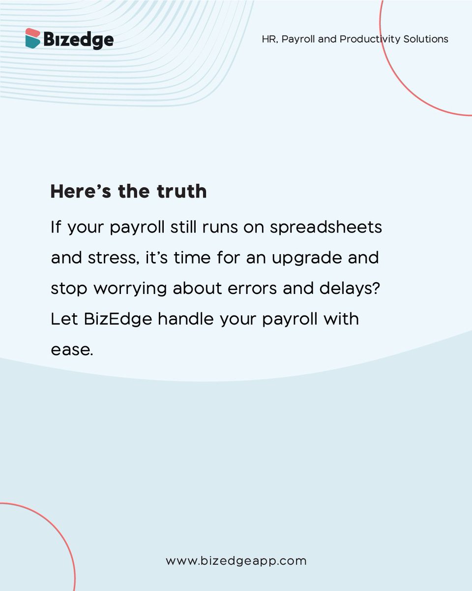 BizEdgeapp's tweet image. Payroll is more than just payday. It’s structure. It’s compliance. It’s trust.
When you get it right, your team thrives.
Let BizEdge simplify it for you. Signup now!

#payrollmatters #hrsimplified #bizedgehr #businesstips #smartpayroll #hrforgrowth