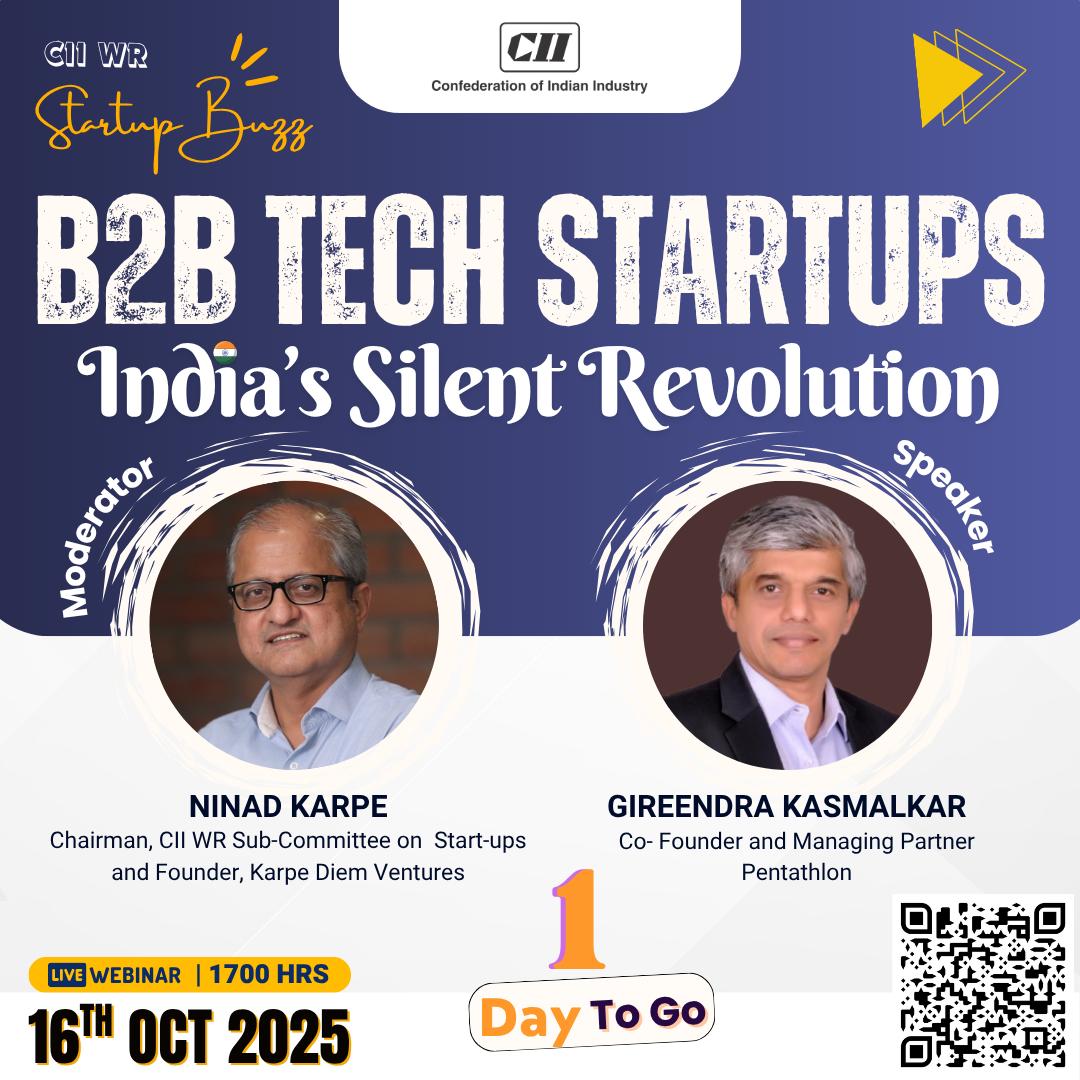 NinadKarpe's tweet image. The real revolution in Indian startups isn’t in flashy B2C apps. It’s unfolding quietly at B2B tech startups.

Open to all. Use scan code to register.

@GireendraK @RavikantSabnav1 @CII4WR 
#startups #B2BTech #founders #VCs