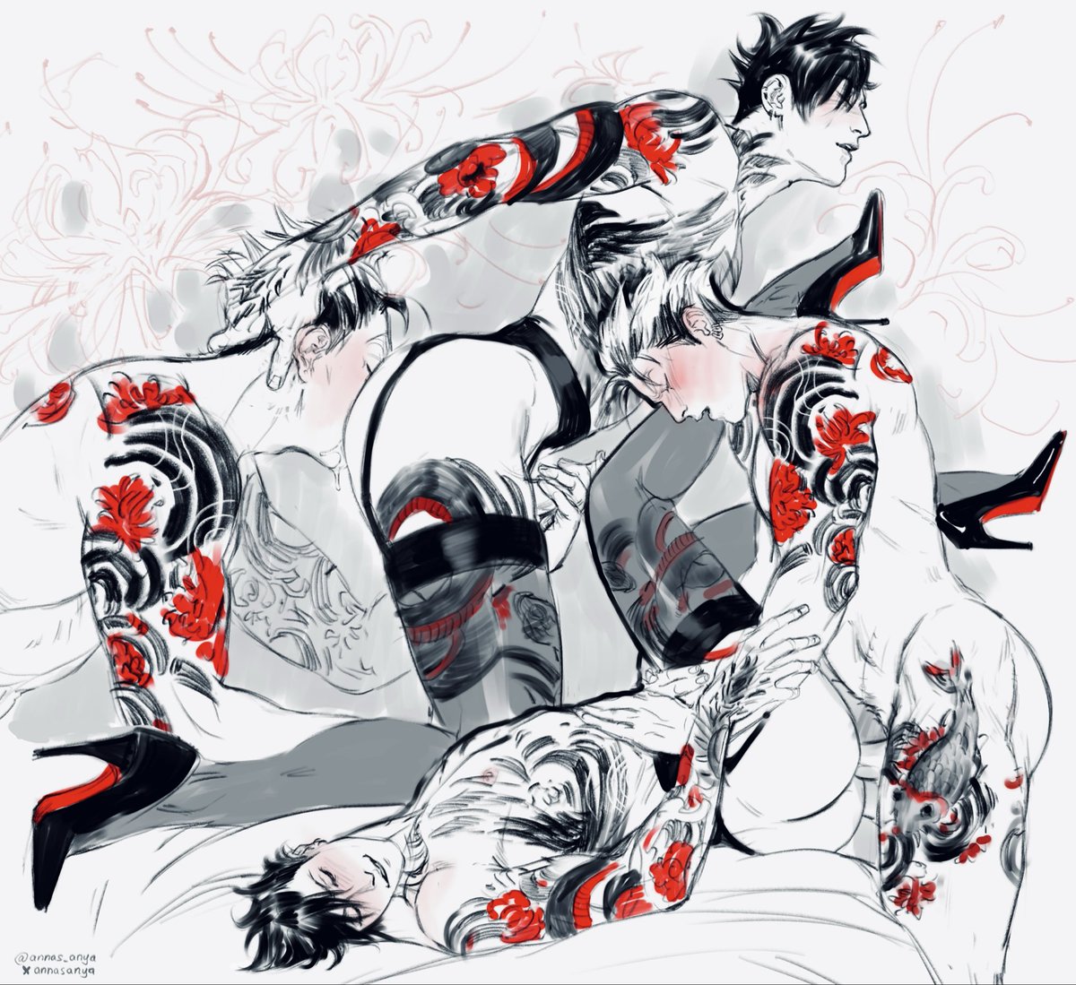 #bokuroo 🔞

I hate to draw tattoos, but I love yakuza au too much🙏
I have to do a tattoo design for them, because we're here for a long time

Kuroo has lost a wish bet and enjoying it😏