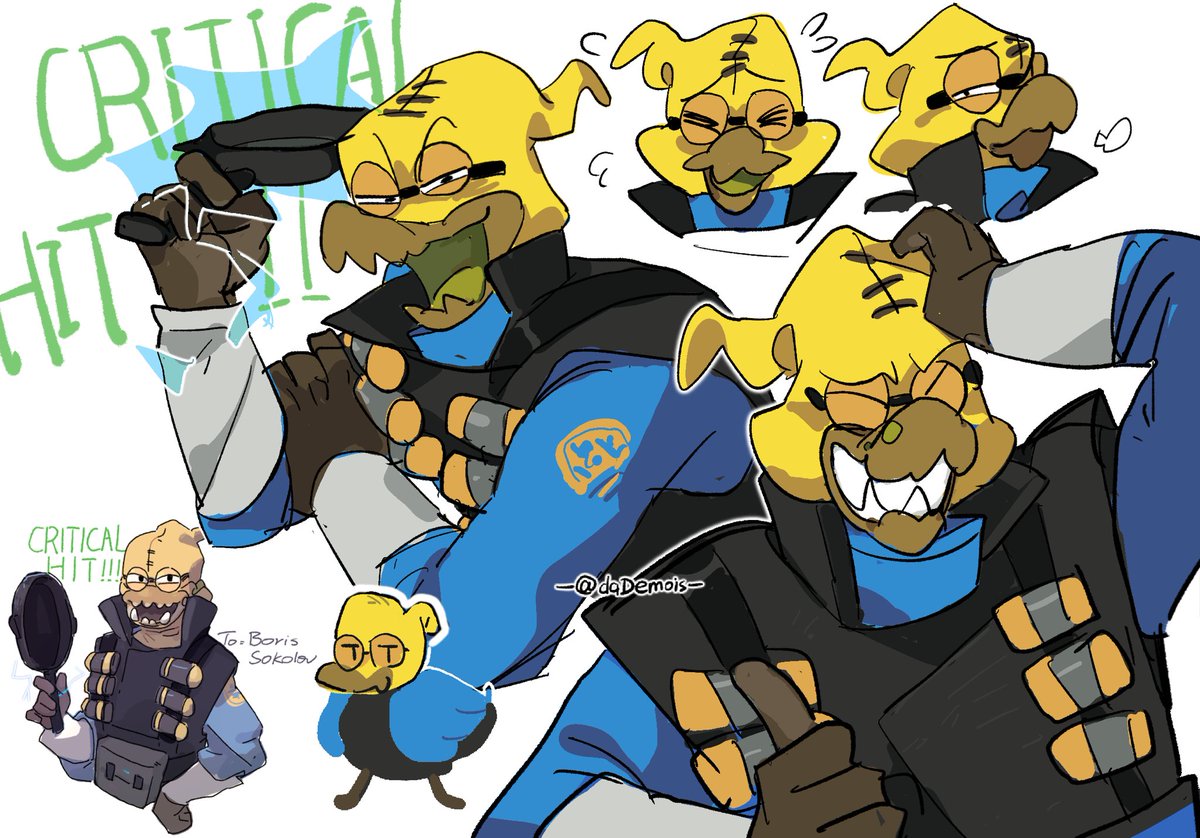 chikenbao's tweet photo. Your best bad ass buddy😈

Redraw the loadout of demoman two years ago. 
He is a cool friend of Medic and Soldier, a frying pan charging master. 
But usually he prefers to stay in the opposite team and ambush them.
#TF2 #TeamFortress2 https://t.co/ibiCQrnmIE