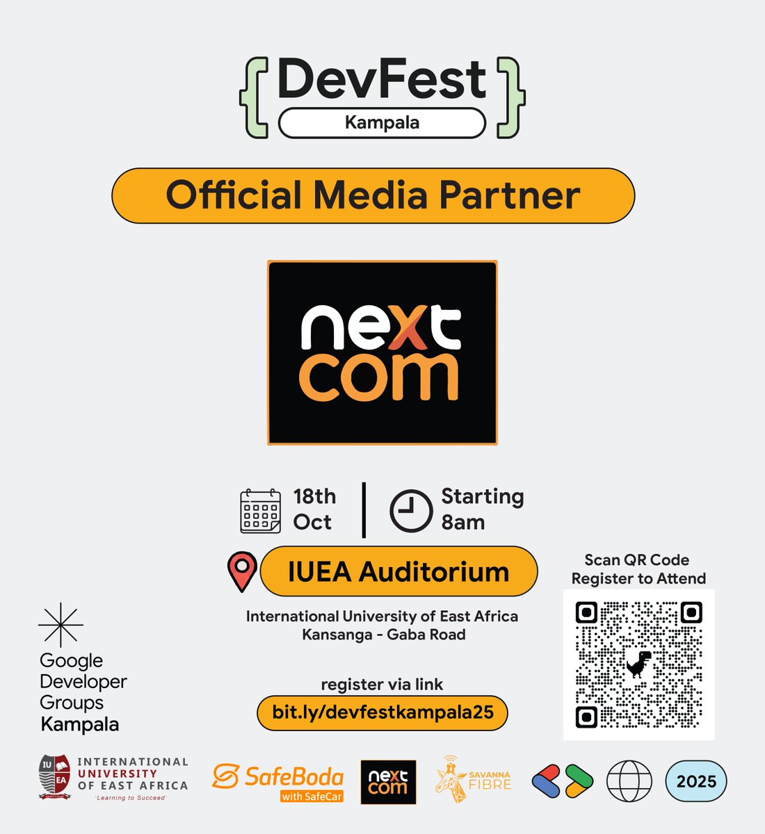 What’s innovation without amplification?
We’re thrilled to have <a href="/nextcommug/">Next com</a>  as our official Media Partner for #DevFestKampala25!

Yes yes, *saved the best for the last😉*

They’ll be capturing every moment and smile -  so get ready to be on screen 👀

Dont forget to register!