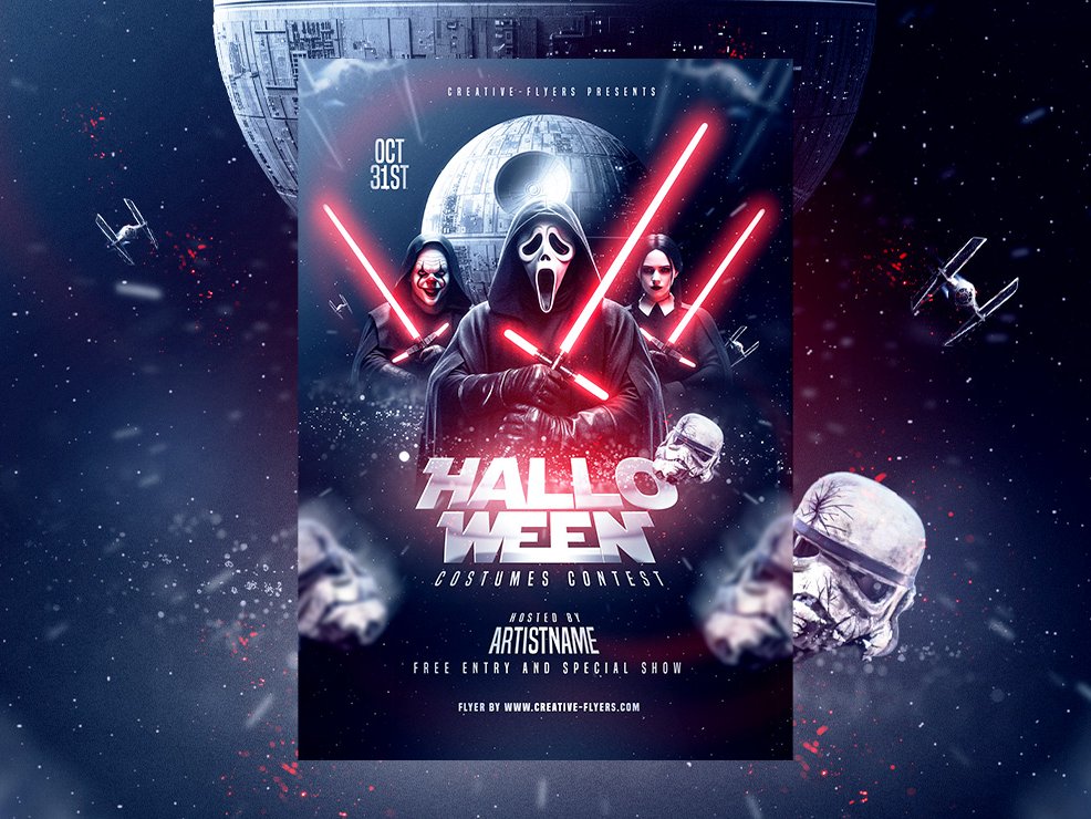 RomeCreation's tweet image. How We Blended Horror and Sci-Fi into One Design. on @dribbble Link: dribbble.com/shots/26652203… This artwork blends popular horror imagery with sci-fi composition techniques to create a cinematic Halloween vibe. @RomeCreation  

#dribbble #halloween #starwars #Mashup #creativeflyers