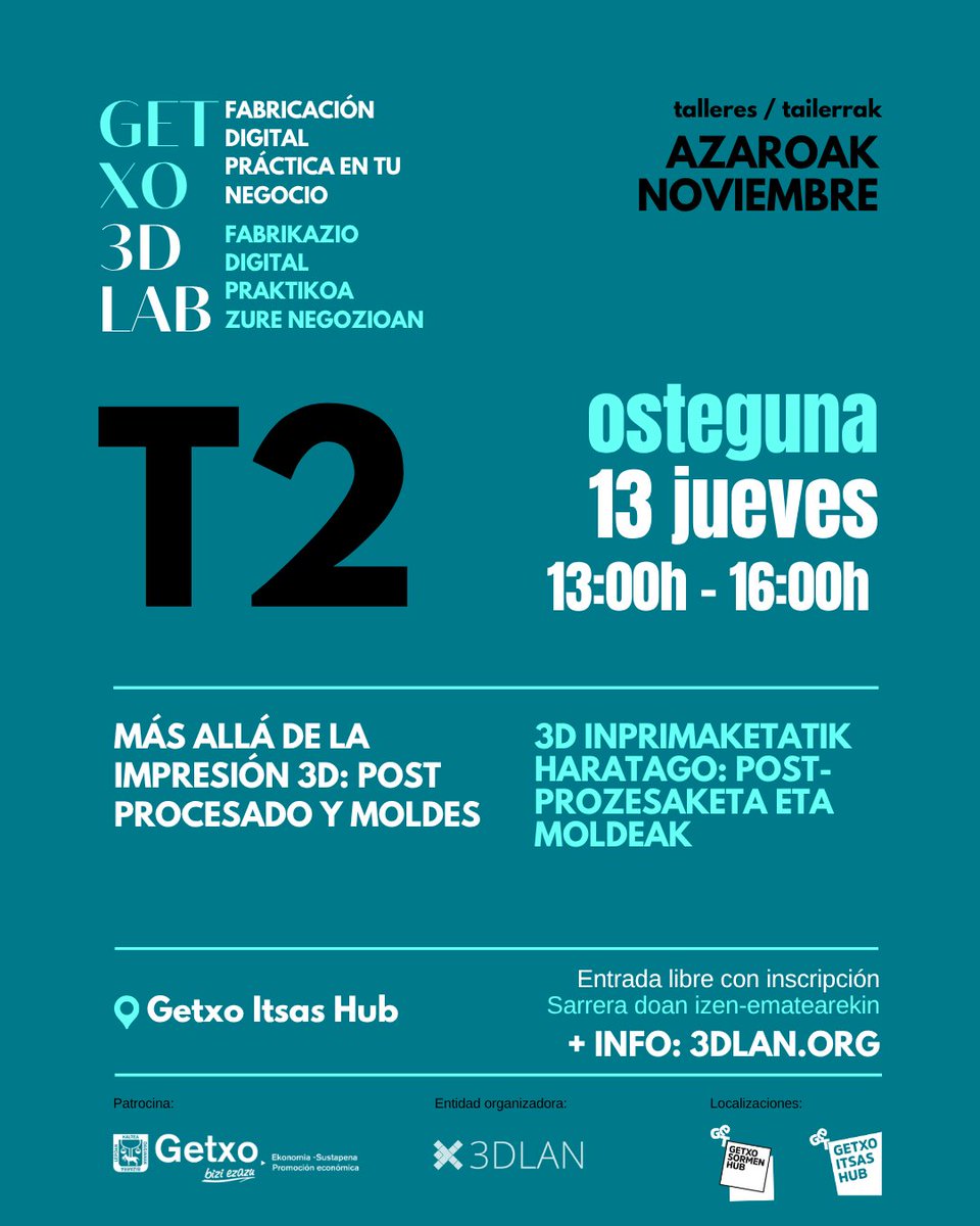 👁️👁️
Estos son los 2 primeros talleres de #Getxo3DLAB el programa de talleres prácticos sobre fabricación digital aplicada a los negocios que os traemos en noviembre junto a <a href="/getxolan/">Getxolan</a>  
¡Reserva tu plaza!

+ info e inscripciones en 3dlan.org/que-hacemos/ge…