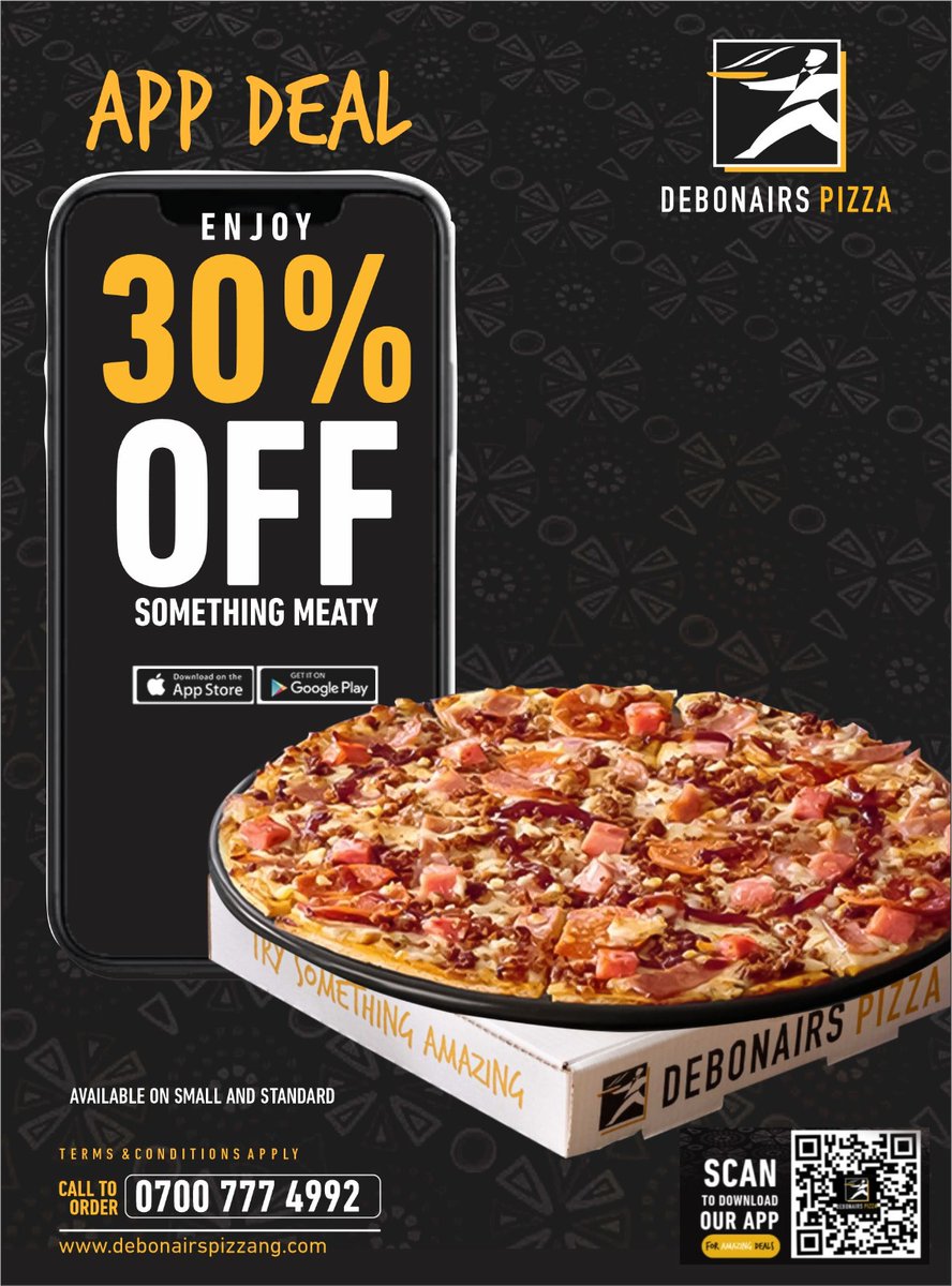 Debonairsng1's tweet photo. 🍕✨ Your cravings just got an Amazing deal!
Enjoy a massive 30% OFF our mouth-watering Something Meaty Pizza when you order on the Debonairs Pizza App. 🔥 

Download. Order. Enjoy. Repeat .😋 

#DebonairsPizzaNG #SomethingMeaty #AppDeal #AmazingPizza #FlavourUnlocked https://t.co/HobrPhe3Z1