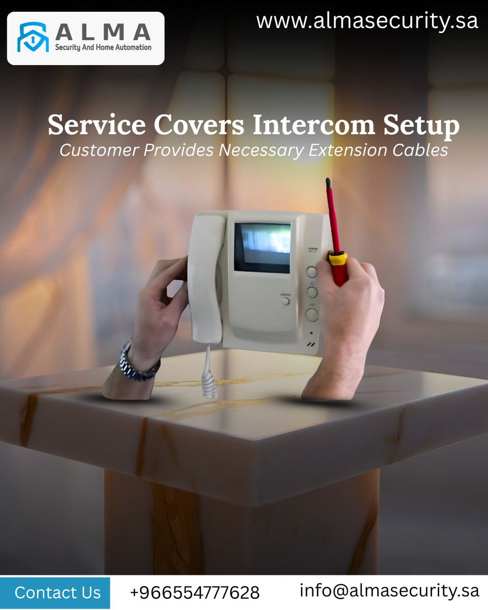 ALMASAFETY1's tweet image. Enhance your property’s communication with Alma’s expert intercom setup — secure, seamless, and professionally installed for reliable performance every time.
almasecurity.sa

#AlmaSecurity #IntercomSetup #HomeAutomation #SmartLiving #SecureCommunication  #TechExperts