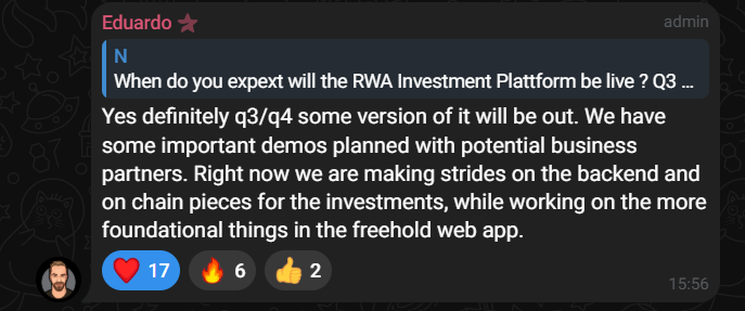 Remember, Realio had important demos planned with potential business partners. Now they are excited to share more about these projects &amp; RWA's

No info has been shared about this yet, Realio is very active in private equity &amp; real estate so expect some great things 🔥
$RIO $RST
