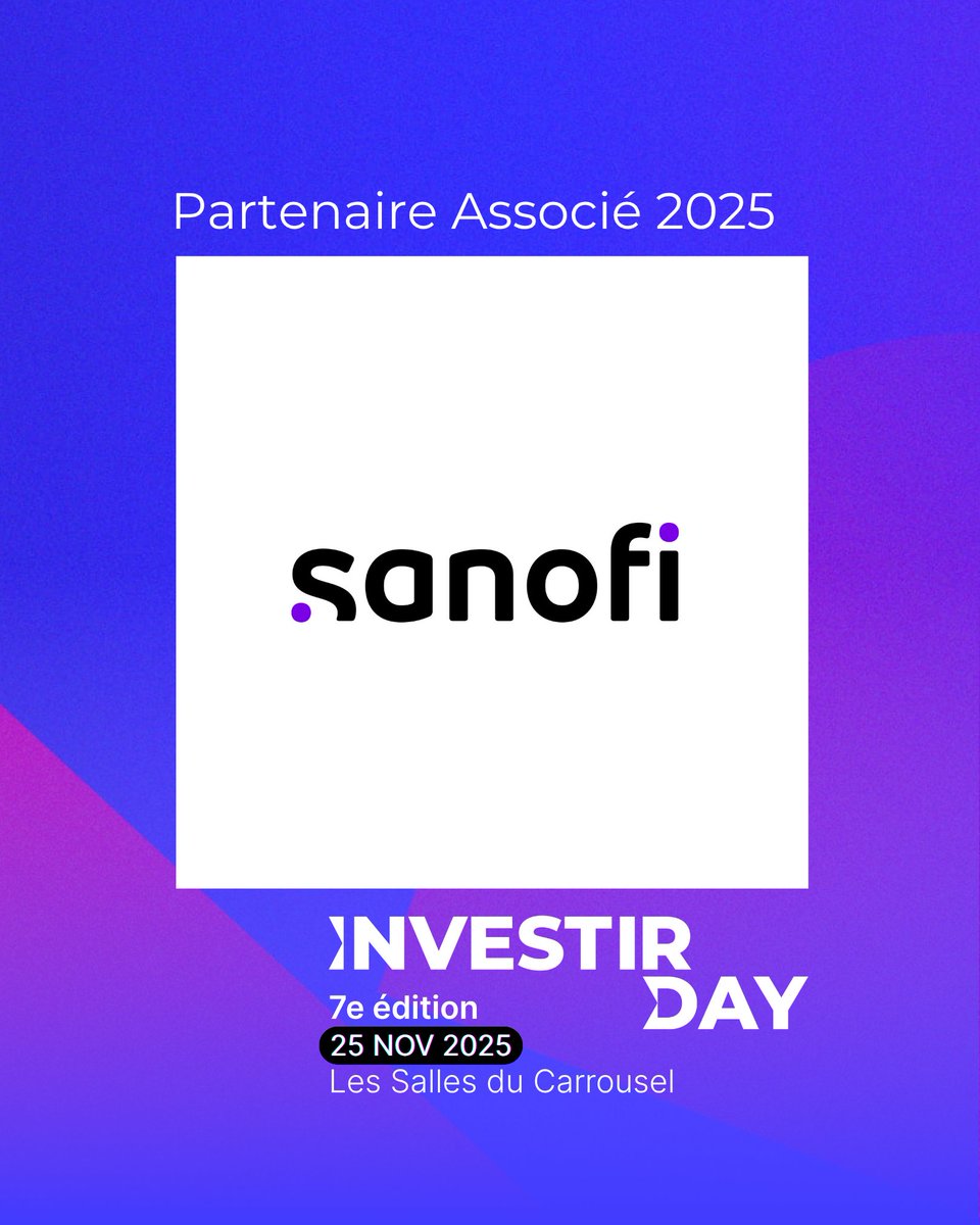 InvestirDay's tweet photo. Partenaire 2025 : @sanofi est également partenaire associé du 7e Investir Day 2025 👏!

Nous sommes très heureux de partager avec vous la liste des partenaires de la prochaine édition 👉 https://t.co/pcaGchoMPL @SanofiFR https://t.co/UY9kIBhJ74