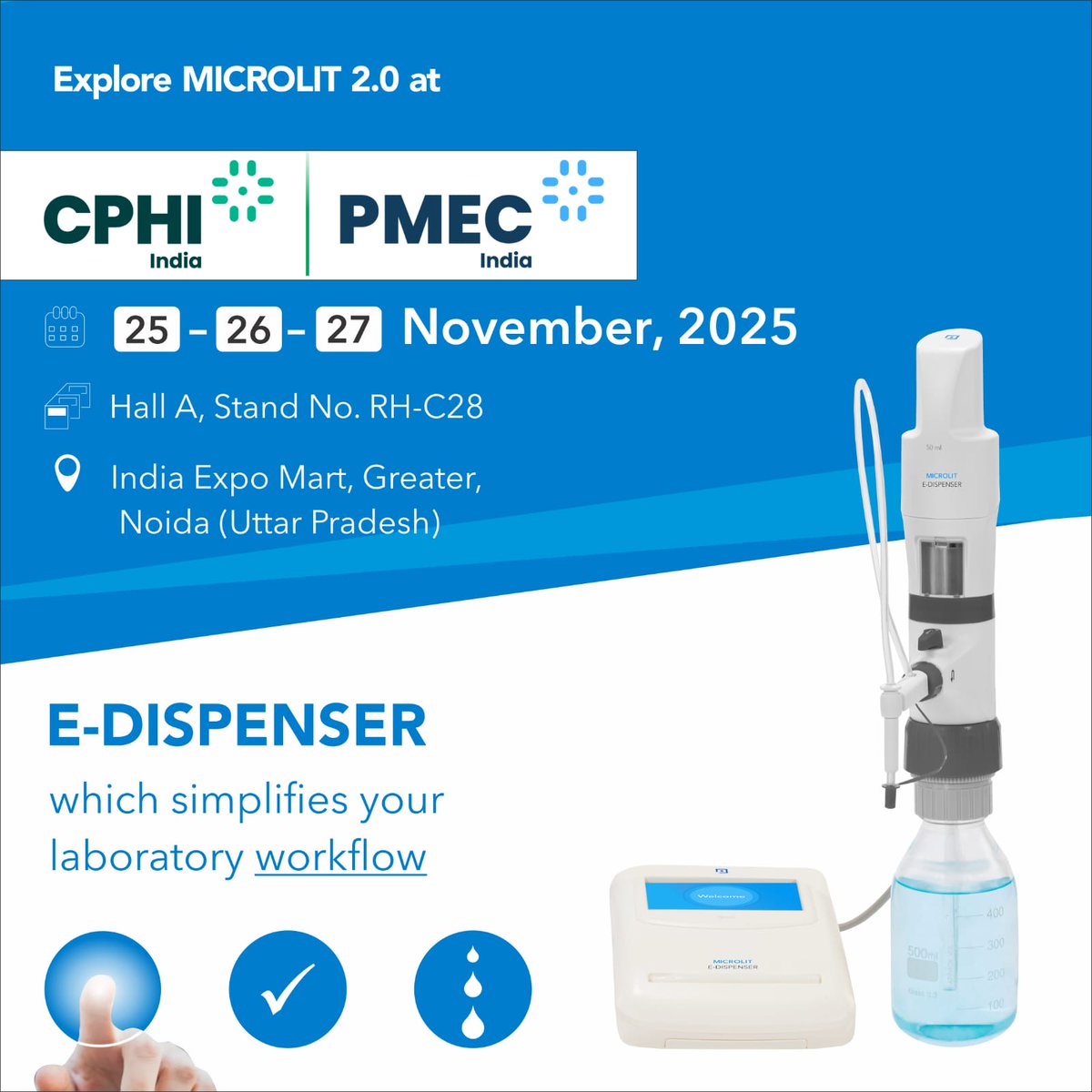 Microlit_Global's tweet image. We’re thrilled to be back at #CPHI2025 for the 2nd year in a row! 🎉
Catch Microlit showcasing next-gen liquid handling & lab innovation — where precision meets design.
Join us & let’s make it bigger, brighter, bolder! ✨
📩 info@microlit.company
#MicrolitAtCPHI #LabTech