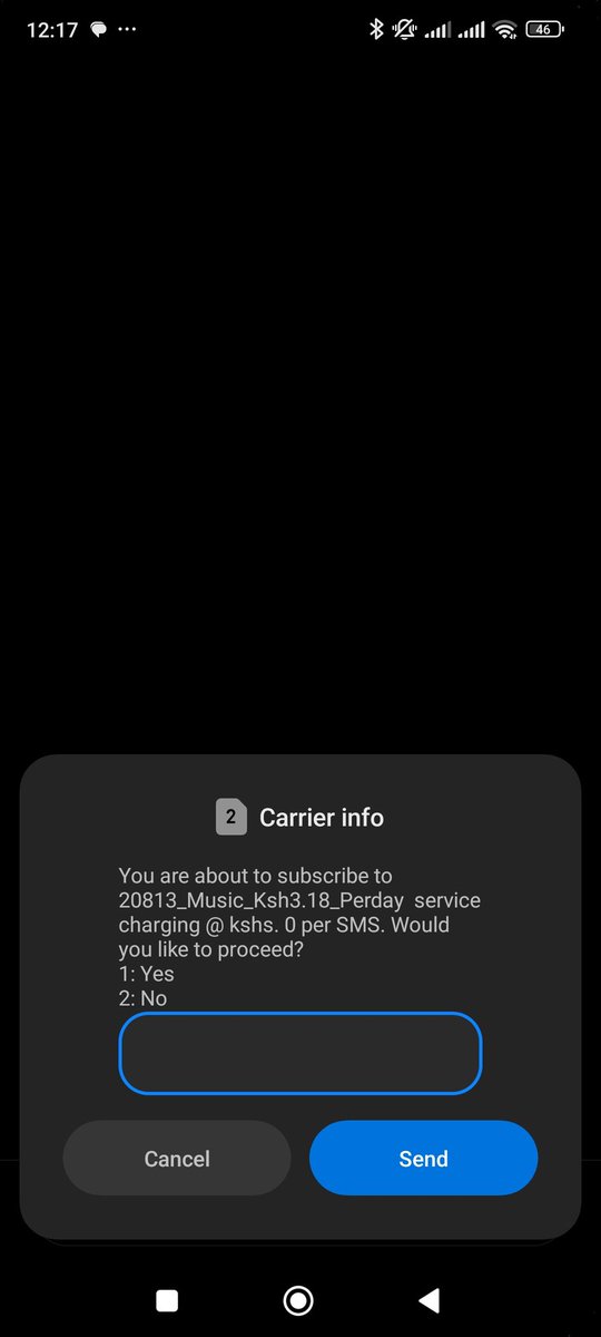 KCarlisto's tweet photo. @Safaricom_Care this prompt has been coming up every few hours for the last three days...shortly followed by a message from 20813  It is a nuisance. Who's trying to get us to subscribe to services we did not seek? https://t.co/0BKPfWmFbG