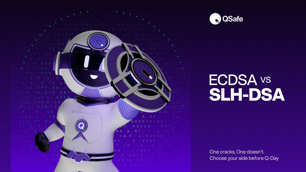 ECDSA vs SLH-DSA 🔐

The signature protecting your wallet today might not protect it tomorrow.

Most blockchains use Elliptic Curve Digital Signature Algorithm (ECDSA) to protect transactions. But with quantum computing, it can be compromised in minutes.

<a href="/qsafewallet/">QSafe Wallet</a> is built on