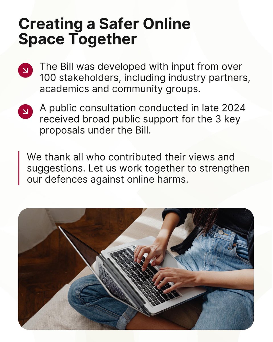 MinLaw and <a href="/SingaporeMDDI/">MDDI Singapore</a> introduced the OnlineSafety (Relief and Accountability) Bill for First Reading in Parliament today. The proposed new measures strengthen online safety and protect Singaporeans from online harms. 

Here’s a summary.

Read more: mlaw.gov.sg/proposed-new-l…