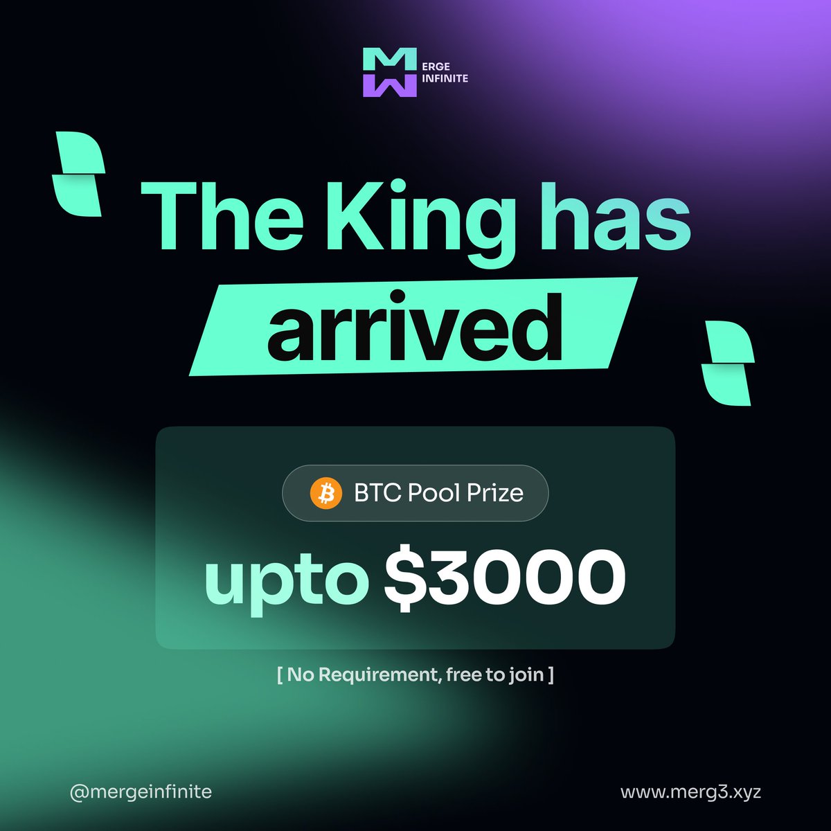 🚨 BTC Pool is LIVE on Merge Infinite 👑
The King of Crypto has arrived — and he brings power, legacy, and rewards. ⚡

🏆 Up to $3,000 in rewards — the earlier and longer you stake, the greater your share.

Every NFT you stake becomes part of the King’s treasury.
Because when