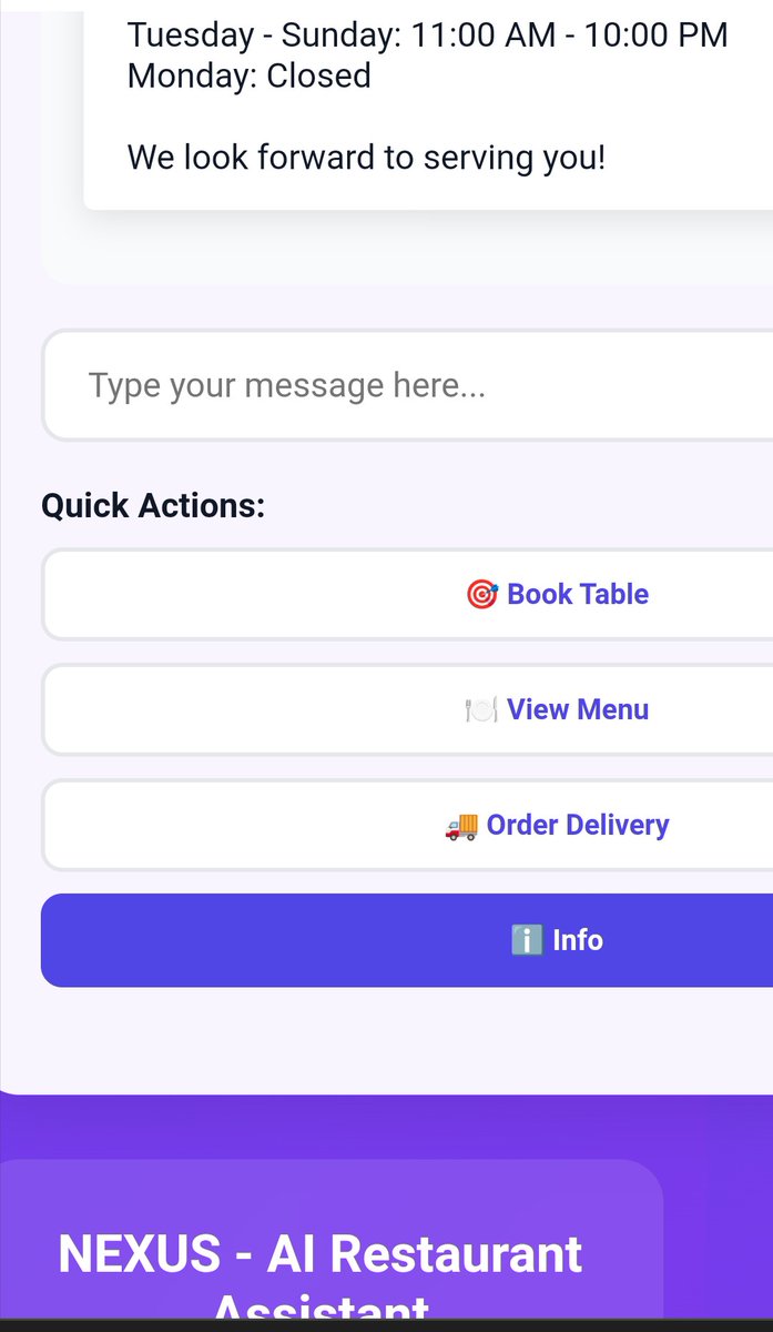 OpeyemiBolatit1's tweet image. Just playing around with UI concepts for my NEXUS . Not adding it though ,just exploring what a visual interface could look like for my AI restaurant assistant.
#AI
#Python
#LangChain
#buildinpublic
#BuildingTheFuture