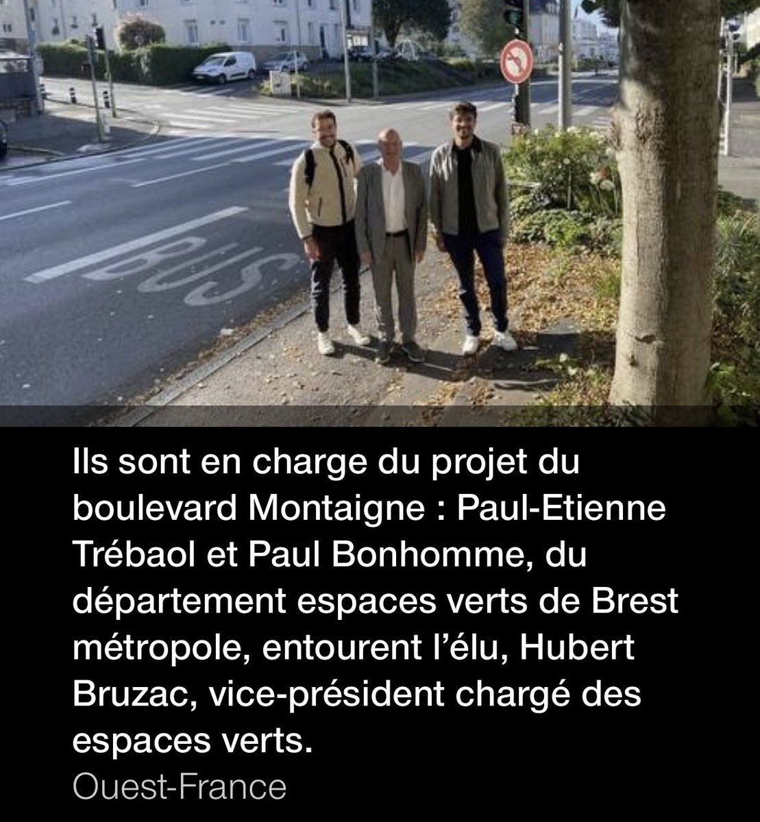 Accélération du plan arbres de Brest Métropole <a href="/FCuillandre/">François Cuillandre</a> 
Un grand bravo à la direction des espaces verts de Brest Métropole pour les études et le suivi du réaménagement du Bd Montaigne livré pour la fin de l’année <a href="/TLGBrest/">Le Télégramme Brest</a> <a href="/OuestFrance/">Ouest-France</a>