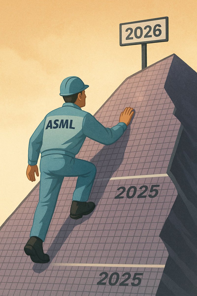 Flows_Invest's tweet photo. 🟠ASML Calms the Market but Warns on China

ASML eased investor nerves this week, saying 2026 sales should at least match 2025, despite fears of a slowdown. The stock jumped +3%, now +24% YTD.

The company still expects +15% growth in 2025 and solid 52% margins, powered by the AI boom — €5.4 billion in new orders last quarter.

But there’s trouble ahead: sales in China are set to drop sharply next year as U.S. restrictions bite.

Net sales: 7.516 billion euros vs 7.79 billion euros expected

Net profit: 2.125 billion euros vs 2.11 billion euros expected

So, no meltdown, just a pause. 2026 might be a breather before the next leg of the chip cycle or the start of a tougher climb.