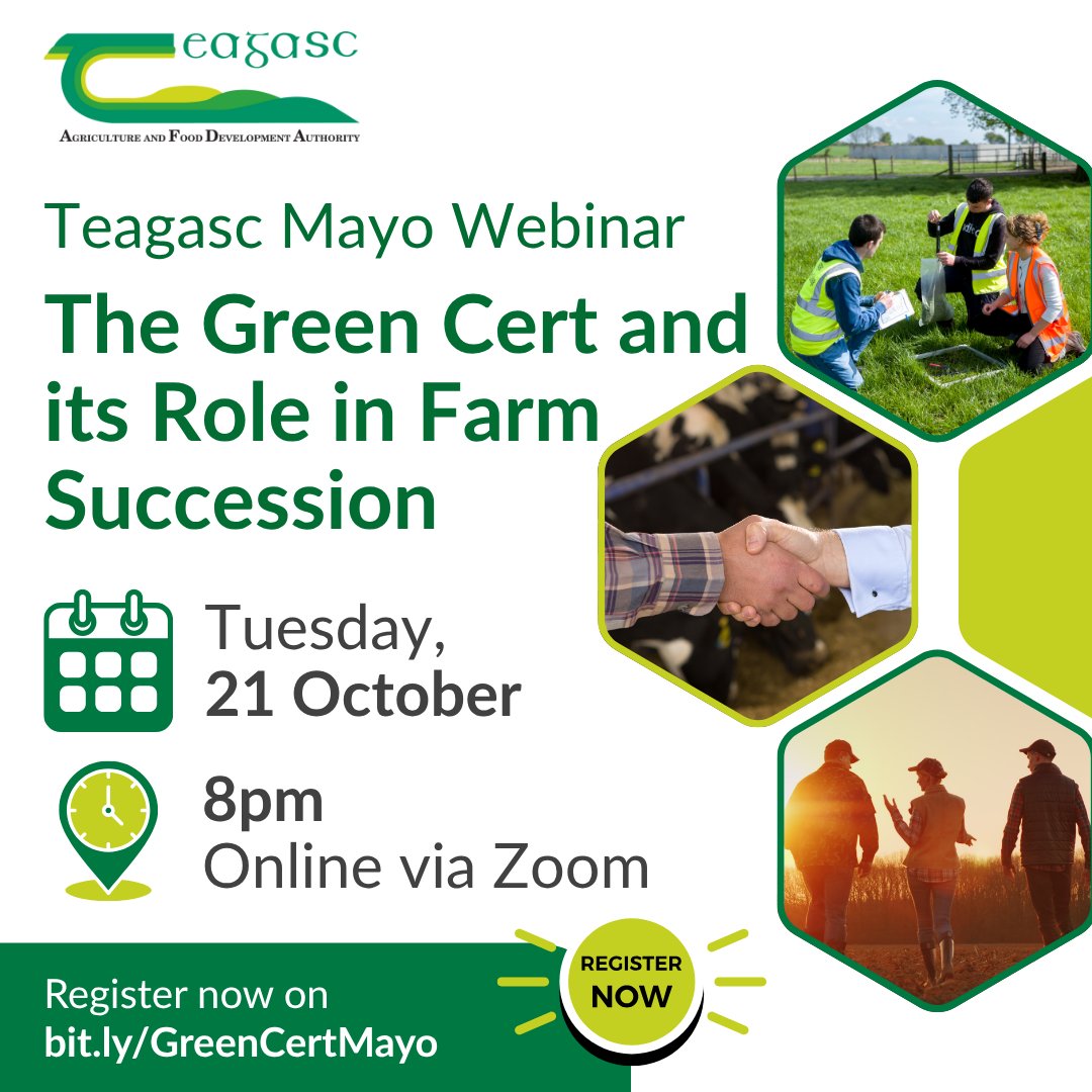 Are you considering doing the Green Cert and want to find out more about it, then check out this upcoming education webinar on Tuesday 21st at 8pm. 
Register on the following link. <a href="/teagasc/">Teagasc</a> <a href="/MacranaFeirme/">Macra na Feirme</a> 
bit.ly/GreenCertMayo