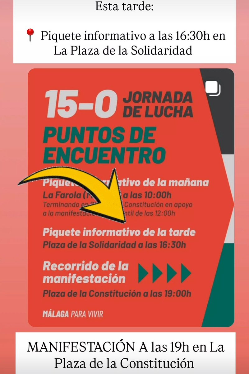 ⏰️ RECORDATORIO 

📍Piquete informativo de la tarde. Plaza de la Solidaridad a las 16:30h

📍 MANIFESTACIÓN A LAS 19H EN LA PLAZA DE LA CONSTITUCIÓN