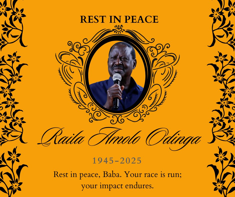 RiunguGitonga's tweet image. My deepest condolences to @IdaOdinga  and the Odinga family, the entire @TheODMparty fraternity, and all Kenyans. 

We have lost a statesman who gave everything for our democracy and unity. 

May his soul rest in peace, and may we honour his legacy. RIP @RailaOdinga.
