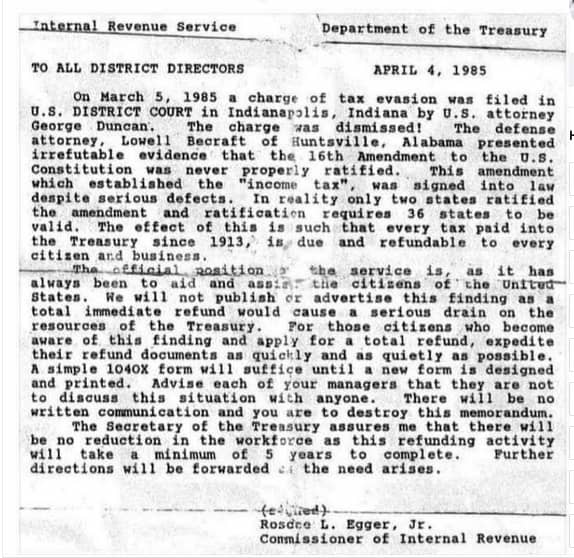 🚨SHOCKING IRS BOMBSHELL! Leaked 1985 Letter from IRS Commissioner EXPOSES the 16th Amendment as a FRAUD – Income Tax Was NEVER Legal! $330 TRILLION STOLEN – TIME TO FIGHT BACK!

🔥EXPLOSIVE IRS SCANDAL REVEALED! The 16th Amendment was NEVER legally ratified—meaning every dollar