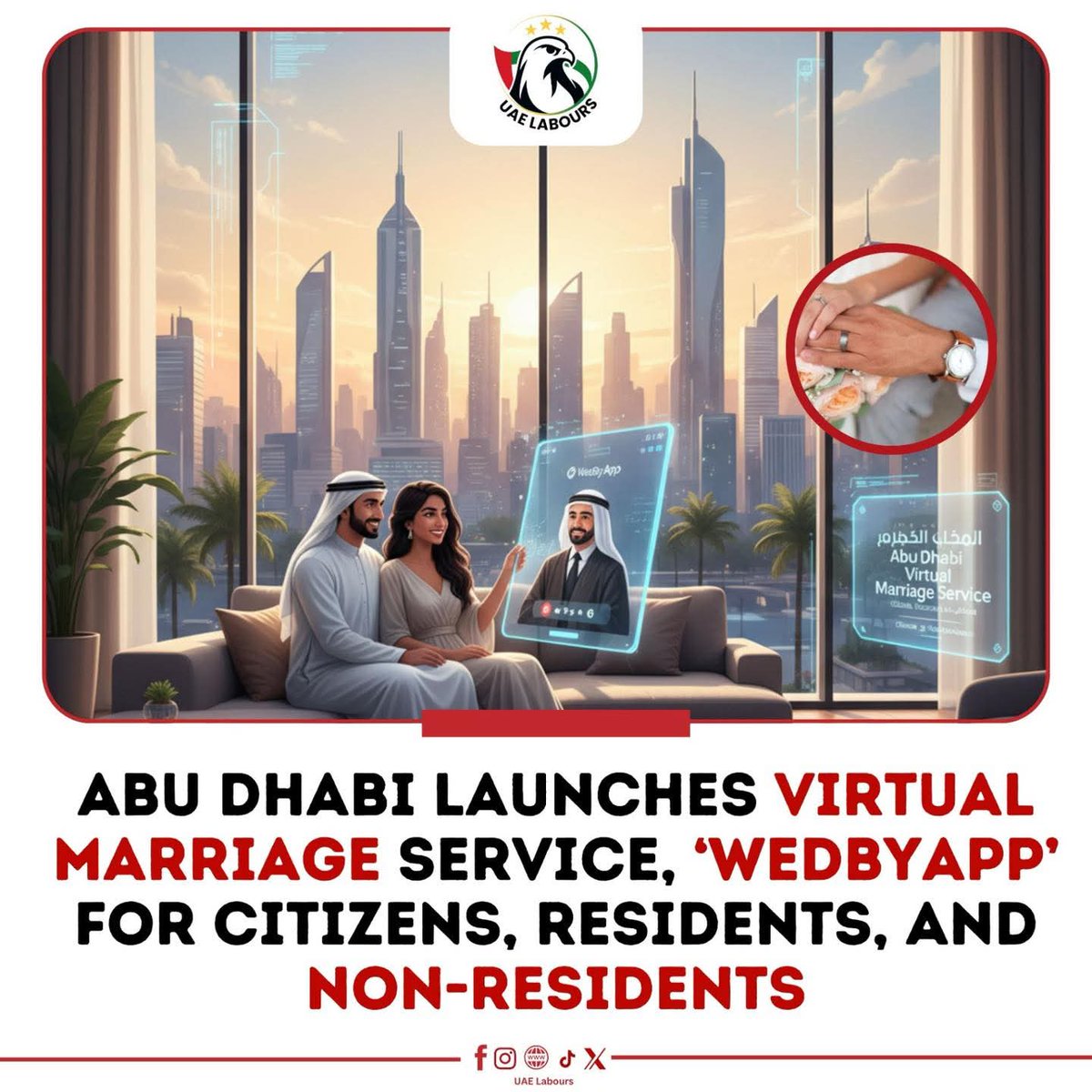 PassBros's tweet photo. Abu Dhabi 🇦🇪 just launched "WedByApp" - the world's first fully virtual marriage service that works for non-residents too 💍

You can literally get legally married online from anywhere in the world now. No flights, no offices, no bureaucracy.

2025 is wild 🌍✨ https://t.co/u61VSlyUTH
