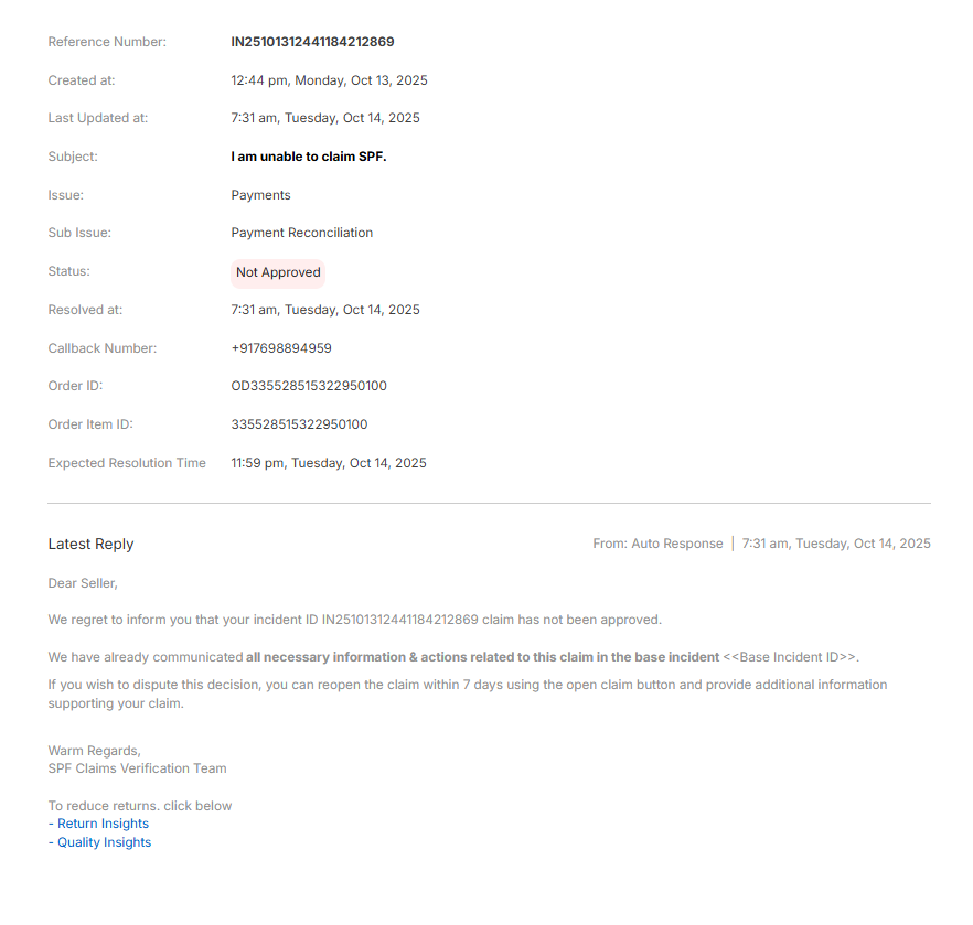 tryoninfosoft's tweet photo. [Tweet 2/3]

We received a fake &amp; used product in return, but SPF credited only ₹791.72 against our ₹4000 genuine Billing Buddy product.

Now the “Reopen Claim” option is disabled, leaving us unheard. This is unacceptable! https://t.co/puoBqVs6RH