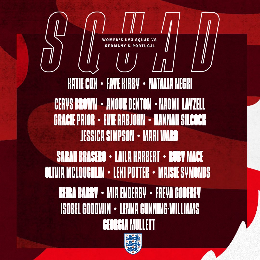 Lionesses's tweet photo. Our U23 #YoungLionesses are back in action! 💪 

Emma Coates has selected a 23-player squad for their upcoming matches against Germany and Portugal.
