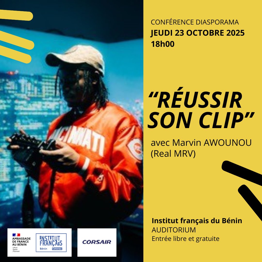 #DIASPORAMA - du 21 au 25 oct, la diaspora béninoise est à l'honneur à l’IFB avec une carte blanche à Fif Tobossi🇧🇯

Projections, conférences, atelier d’écriture, concert avec Zoxea, OL Kainry, Vicelow &amp; Real MRV.

Ne manquez pas cette semaine unique à Cotonou.