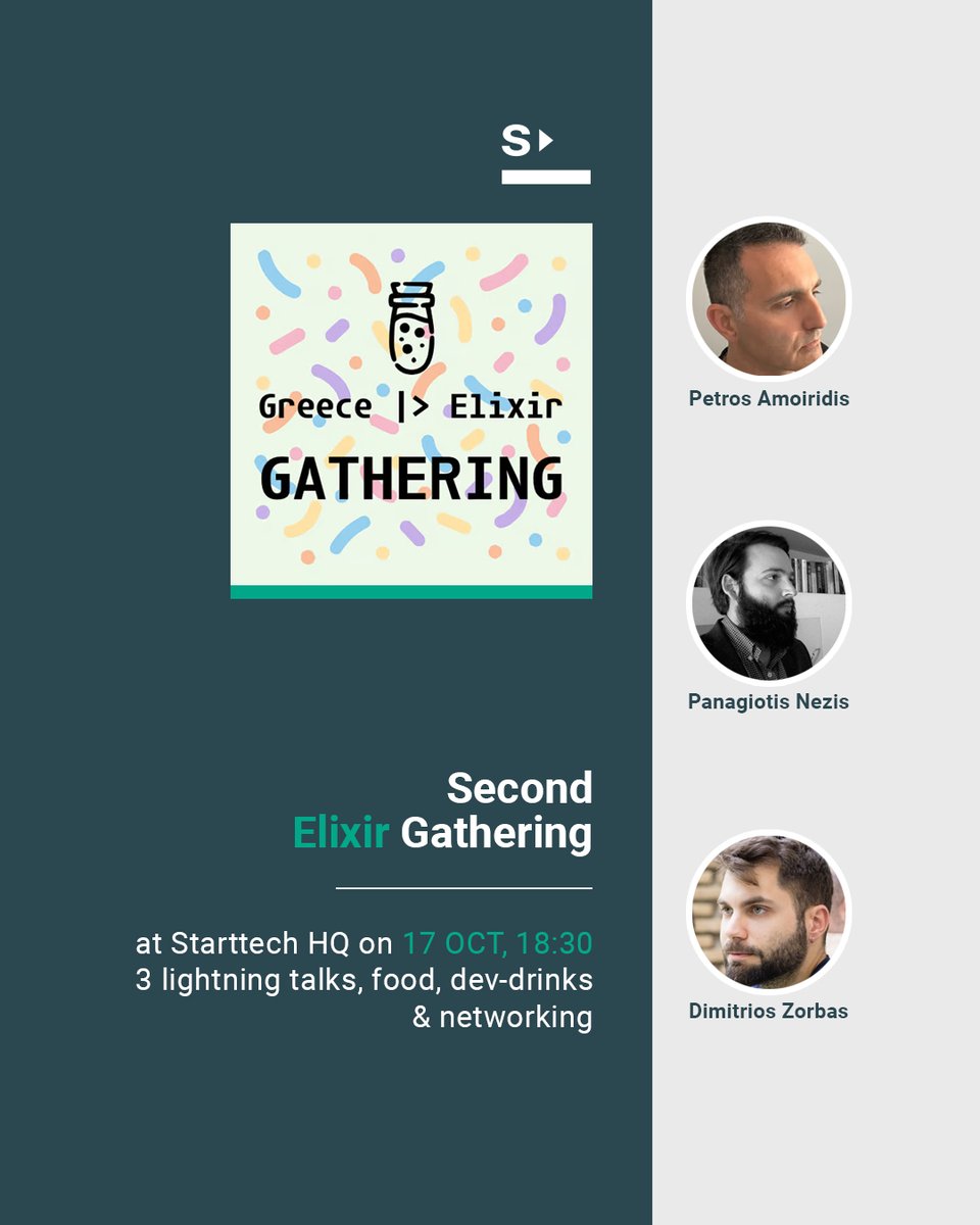 StarttechVC's tweet image. 🧪 Elixir fans in Athens, join us this Friday at @StarttechVC for a vibrant #Greece_Elixir gathering!
Talks, lightning sessions, pizza & community vibes!
🗓 Oct 17 | ⏰ 18:30
📍 Likourgou 1, Athens
👉 f.mtr.cool/vgrxckvbod
#ElixirLang #AthensTech #DevCommunity