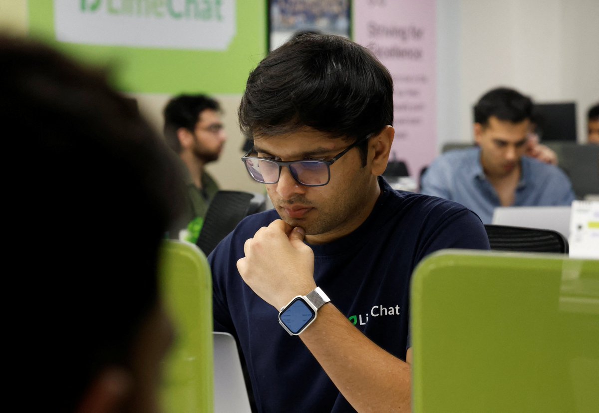 At a startup office in this Indian city, developers are fine-tuning artificial-intelligence chatbots that talk and message like humans reut.rs/4qcdpVS 1/5