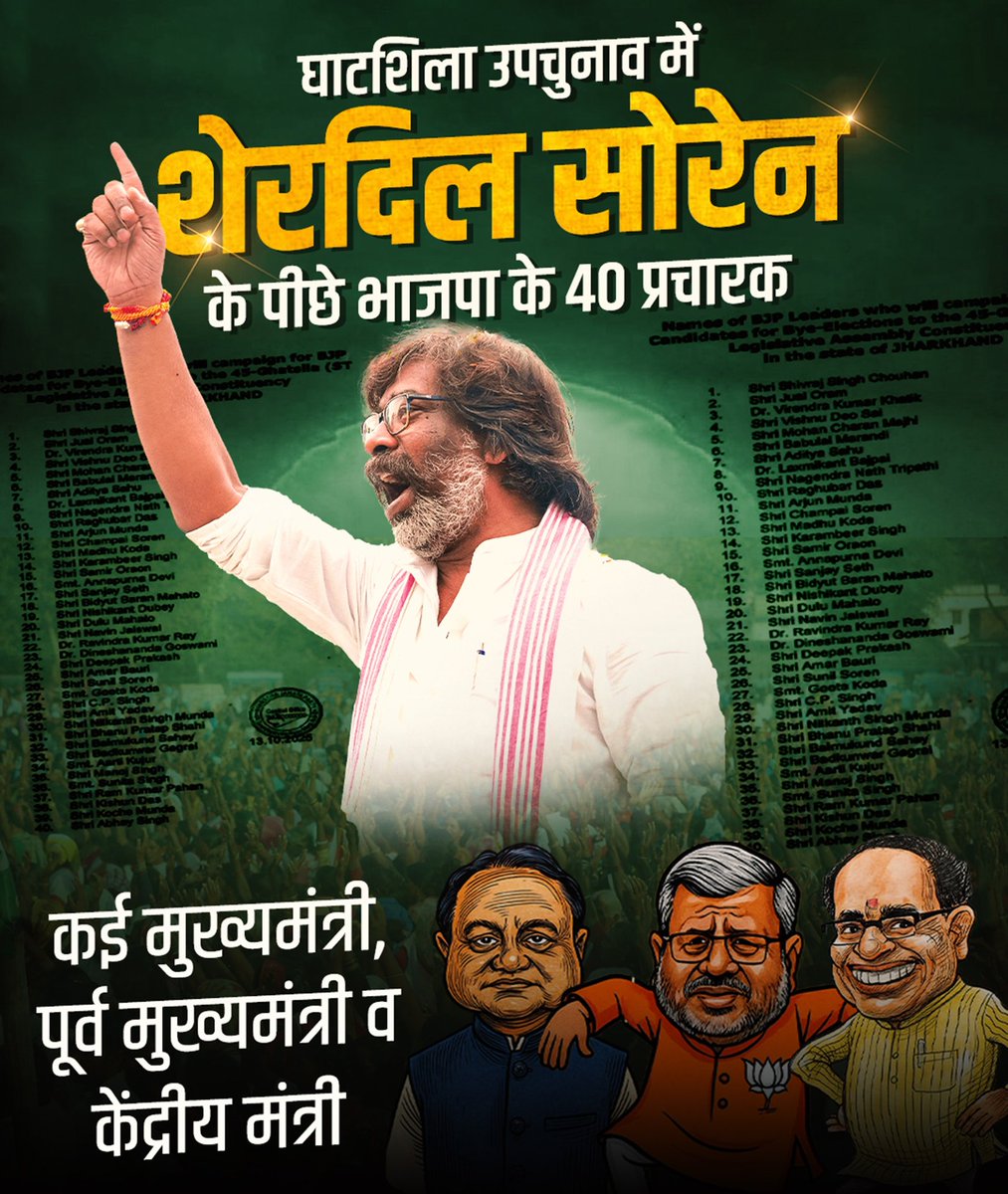 शेरदिल <a href="/HemantSorenJMM/">Hemant Soren</a>

विपक्षियो को पुनः मुंह तोड़ ज़बाब घाटशिला की जनता देगी ।
<a href="/JmmJharkhand/">Jharkhand Mukti Morcha</a>