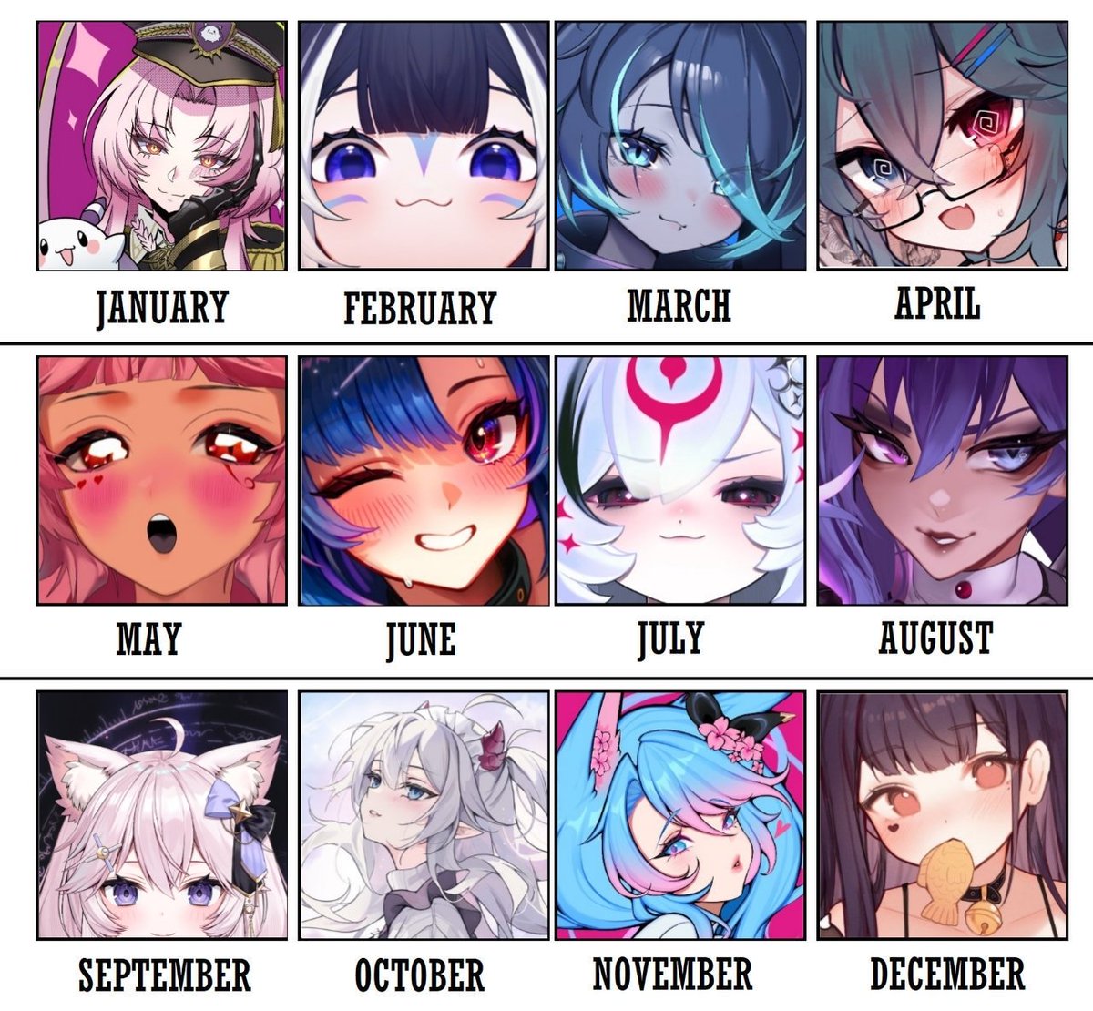 VeibaeVirus's tweet image. Your birth month is the Vtuber your having a sleepover with 

Inspired by @/ShylilyVirus