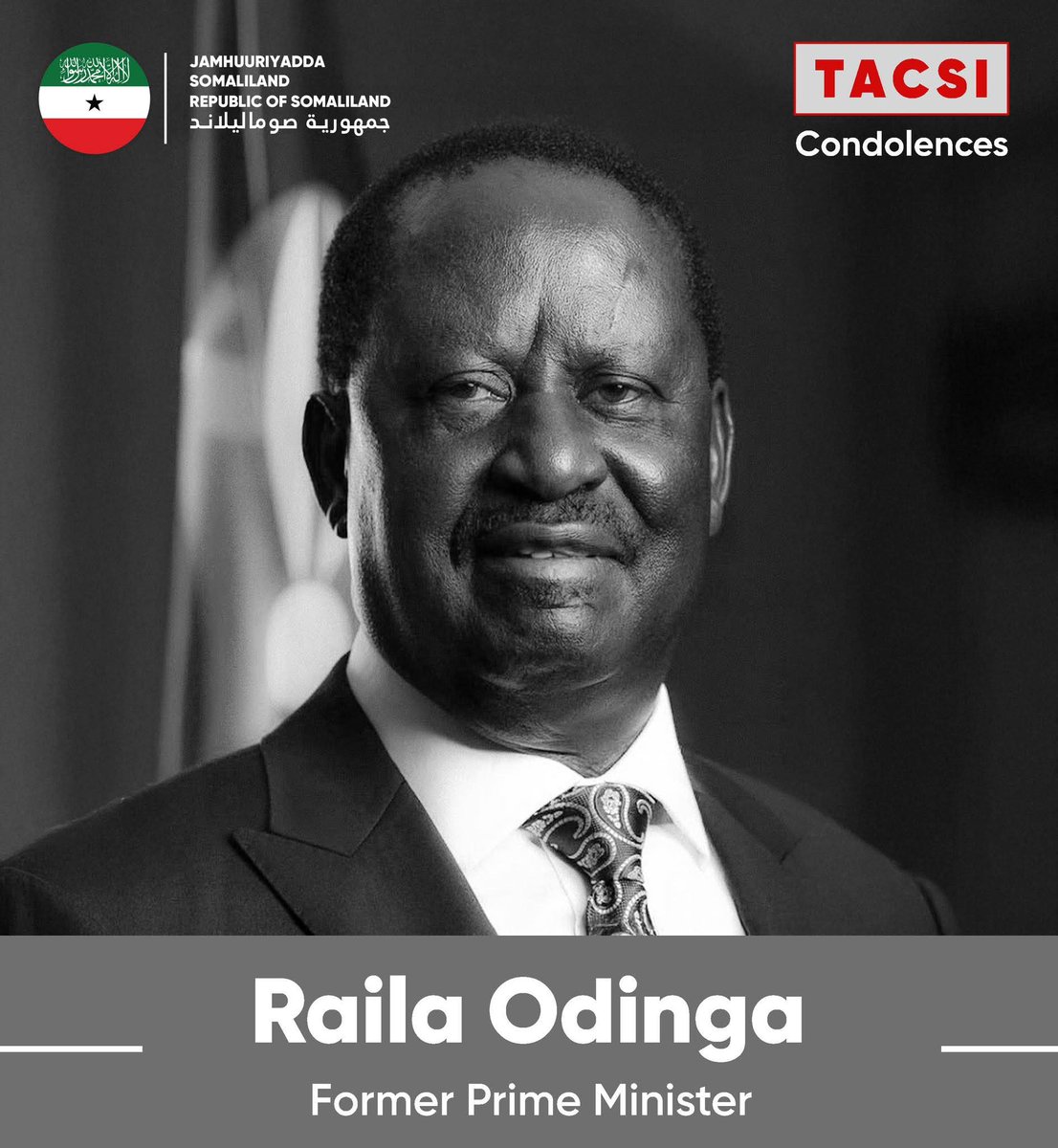 Presidencysl_'s tweet image. National Condolence Message on the Passing of Raila Odinga
The President of the Republic of Somaliland, H.E. Abdirahman Mohamed Abdillahi (Irro), extends his deepest condolences to the family, government, and people of the Republic of Kenya on the passing of former Prime…
