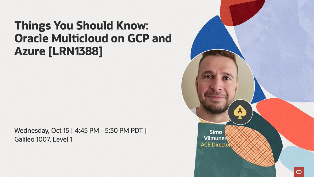 oracleace's tweet image. Exploring multicloud strategies with Oracle Database on GCP and Azure?
Don’t miss Things You Should Know: Oracle Multicloud on GCP and Azure [LRN1388] at Oracle AI World! 

Join Oracle ACE Director @svilmune for:
🔹 Real-world lessons from Exadata VM cluster deployments to Azure…