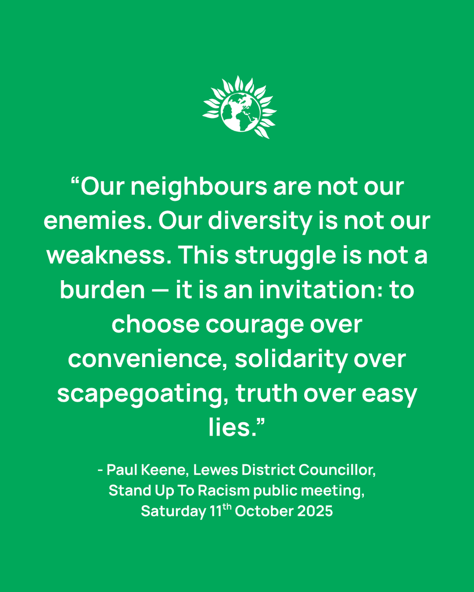 LewesGreenParty's tweet photo. Full house at Lewes Stand Up To Racism public meeting on Saturday 11th October 2025 👏🏼 Read our press release ➡️ https://t.co/gDGs0uGqEl as well as download a copy of @PaulKeeneSussex speech, in case you missed it  📣💚 https://t.co/OWS6czIjAm