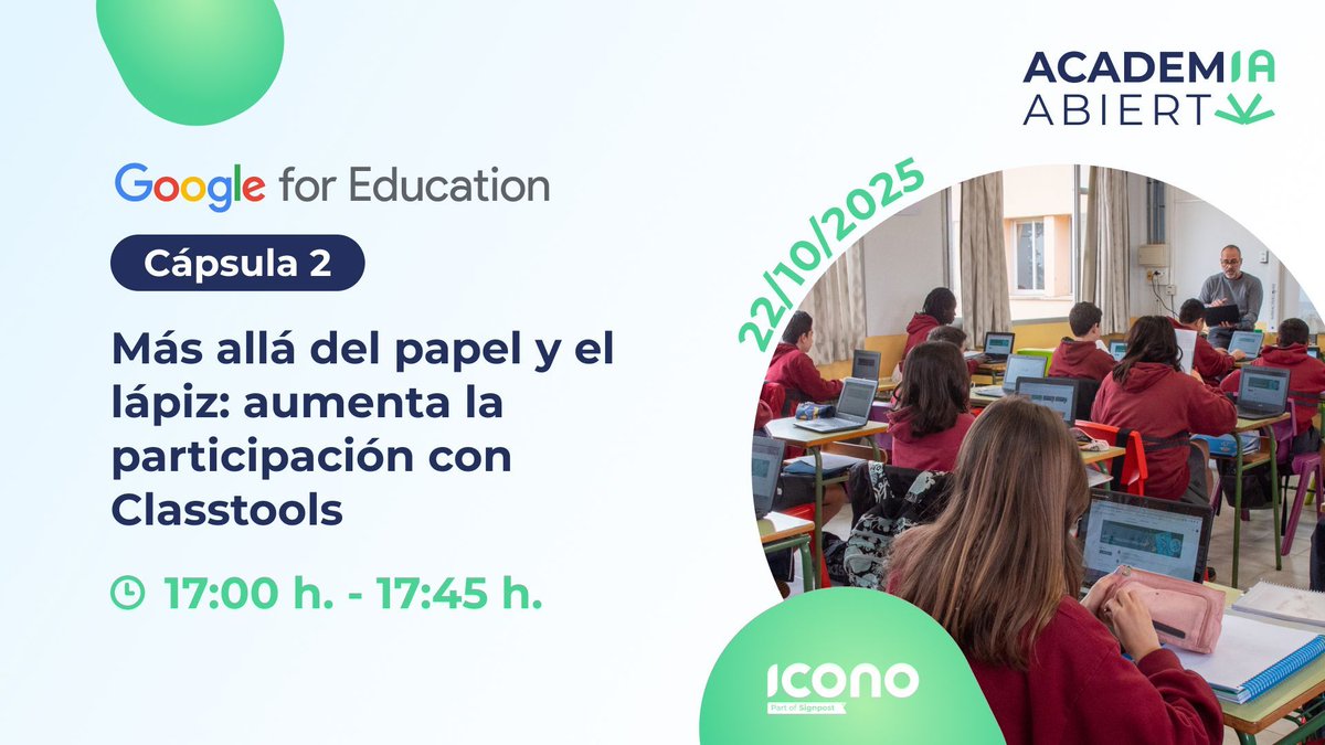 Nuevo webinar en Academia Abierta 👉🏼 Más allá del papel y el lápiz
¿Quieres integrar la gamificación en el aula?

Aprende a usar Classtools y transformar tus clases

📅 Día: 22/10/2025 a las 17:00
🔴 Online y gratuito
👉 Inscríbete: icono.net/es/formacion/d…