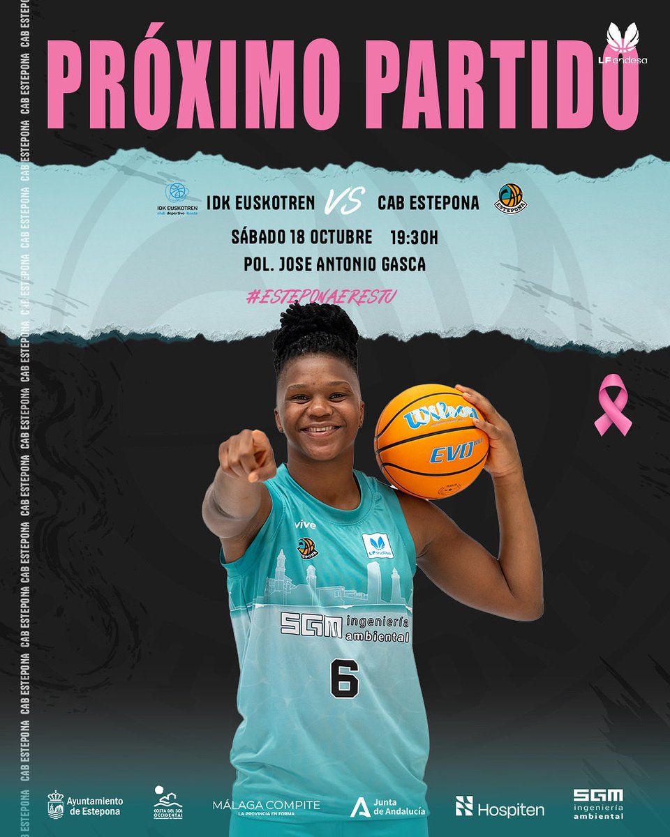 C.A.B. ESTEPONA (@cabestepona) on Twitter photo 🔜 Próximo Partido 🩷
Nueva jornada de Liga Femenina Endesa a la vista.
El equipo sigue preparándose 💪🏽
🆚 <a href="/ibaetabasket/">IDK EUSKOTREN</a> 
📅 Sábado , 18 de octubre
🕢 19:30h
📍 Polideportivo José Antonio Gasca
#Esteponaerestu #LFEndesa #baloncesto #CABEstepona #basketfem 🔜 Próximo Partido 🩷
Nueva jornada de Liga Femenina Endesa a la vista.
El equipo sigue preparándose 💪🏽
🆚 <a href="/ibaetabasket/">IDK EUSKOTREN</a> 
📅 Sábado , 18 de octubre
🕢 19:30h
📍 Polideportivo José Antonio Gasca
#Esteponaerestu #LFEndesa #baloncesto #CABEstepona #basketfem