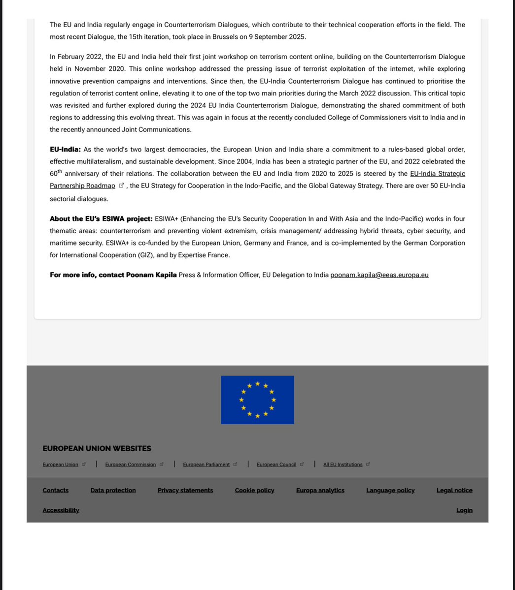 AdityaRajKaul's tweet image. European Union(EU) and India organized a first of its kind counterterrorism training from 13 to 15 Oct 2025 to protect critical infrastructure and soft targets against emerging threats from unmanned aerial systems (UAS) or drones as they are commonly known.
The rapid…