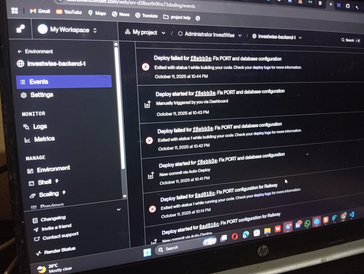 AloysiusDomini2's tweet image. If you’ve been there, you probably already know that emotional rollercoaster, the 405 Gateway errors, code 127, builds failing for no reason, and that moment you start questioning your entire existence as a developer
#render #Railway #Laraveldeveloper #developerJourney #TechLife