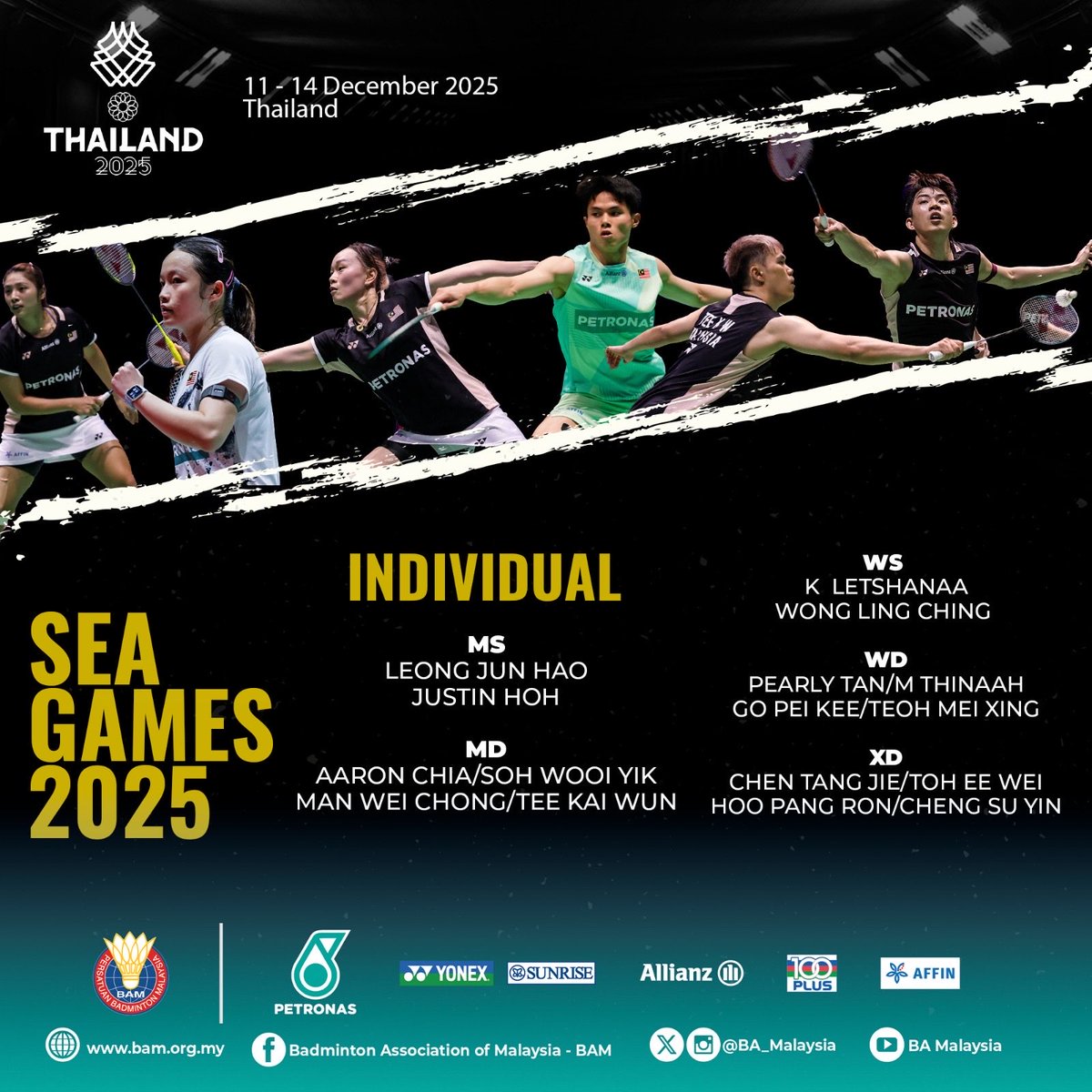 BA_Malaysia's tweet photo. MALAYSIA ANNOUNCES BADMINTON SQUAD FOR 33RD SEA GAMES 🇲🇾

The team comprises a blend of experienced shuttlers and rising talents who will represent Malaysia in both the individual and team events.

#GemilangkanLagi
#BadmintonMalaysia
#DemiMalaysia https://t.co/WoaDes0D6j